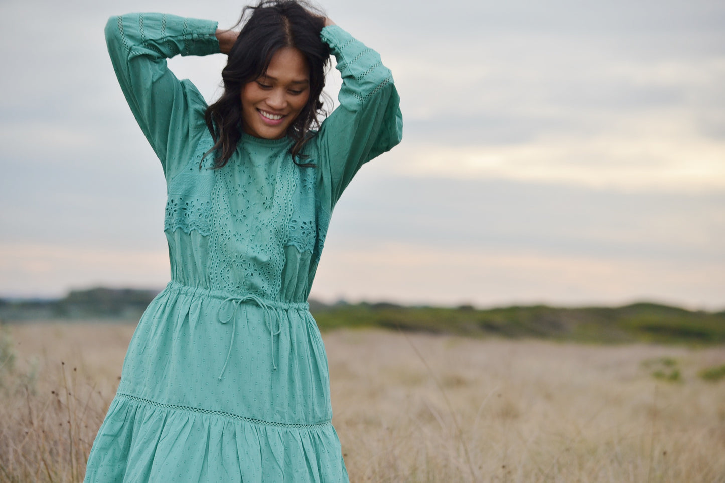 SAINSBURY COTTON LACE DRESS LAGOON GREEN