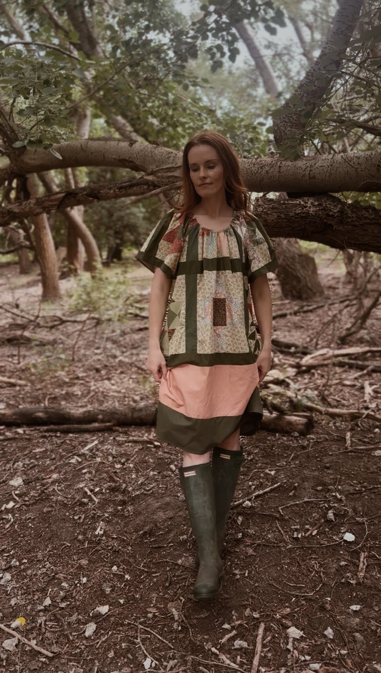ONE OF A KIND REWORKED PATCHWORK SMOCK DRESS S-L