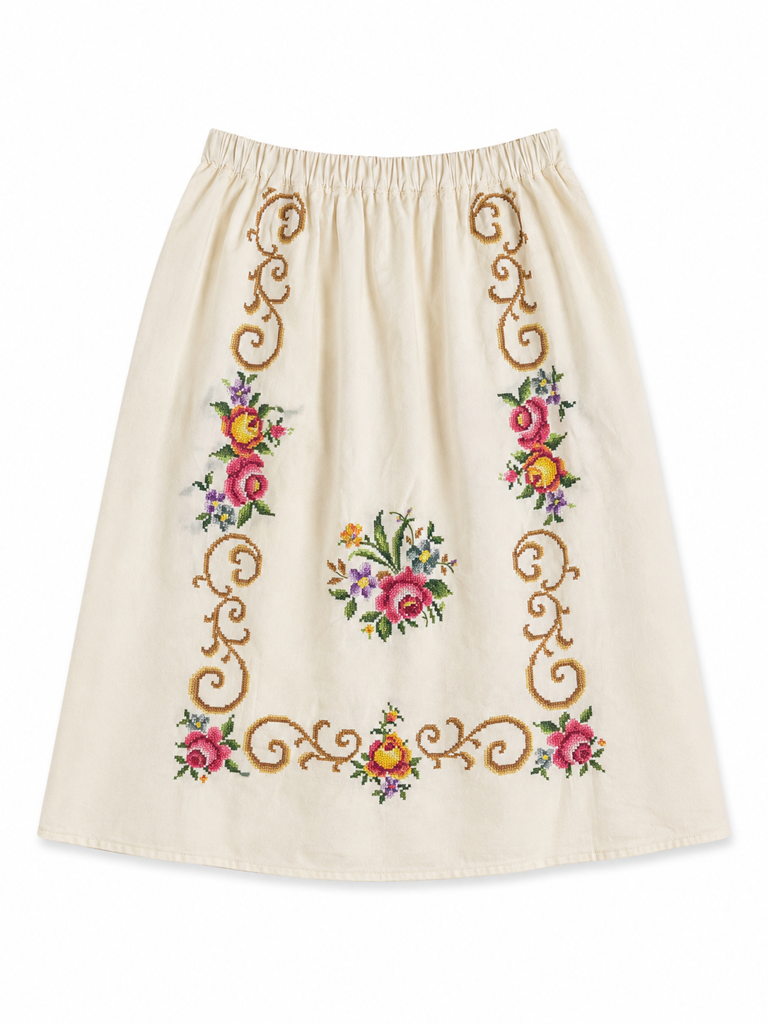 ONE OF A KIND VINTAGE EMBROIDERED ROSE SKIRT S-M