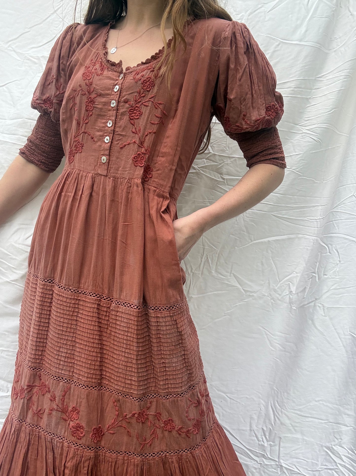 PRELOVED - 100% RECYCLED COTTON - AUGUSTINE MAXI DRESS DESERT CLAY S