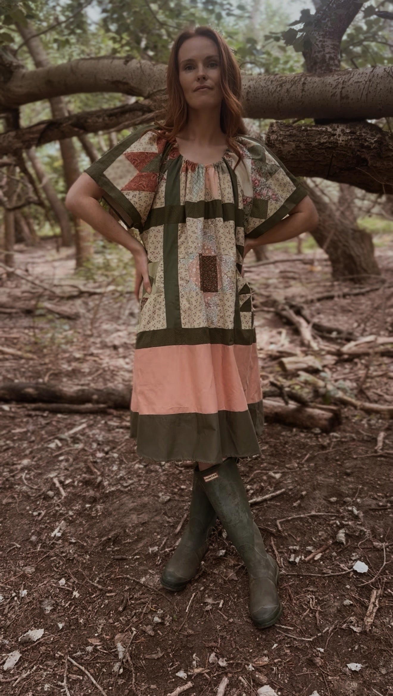 ONE OF A KIND REWORKED PATCHWORK SMOCK DRESS S-L