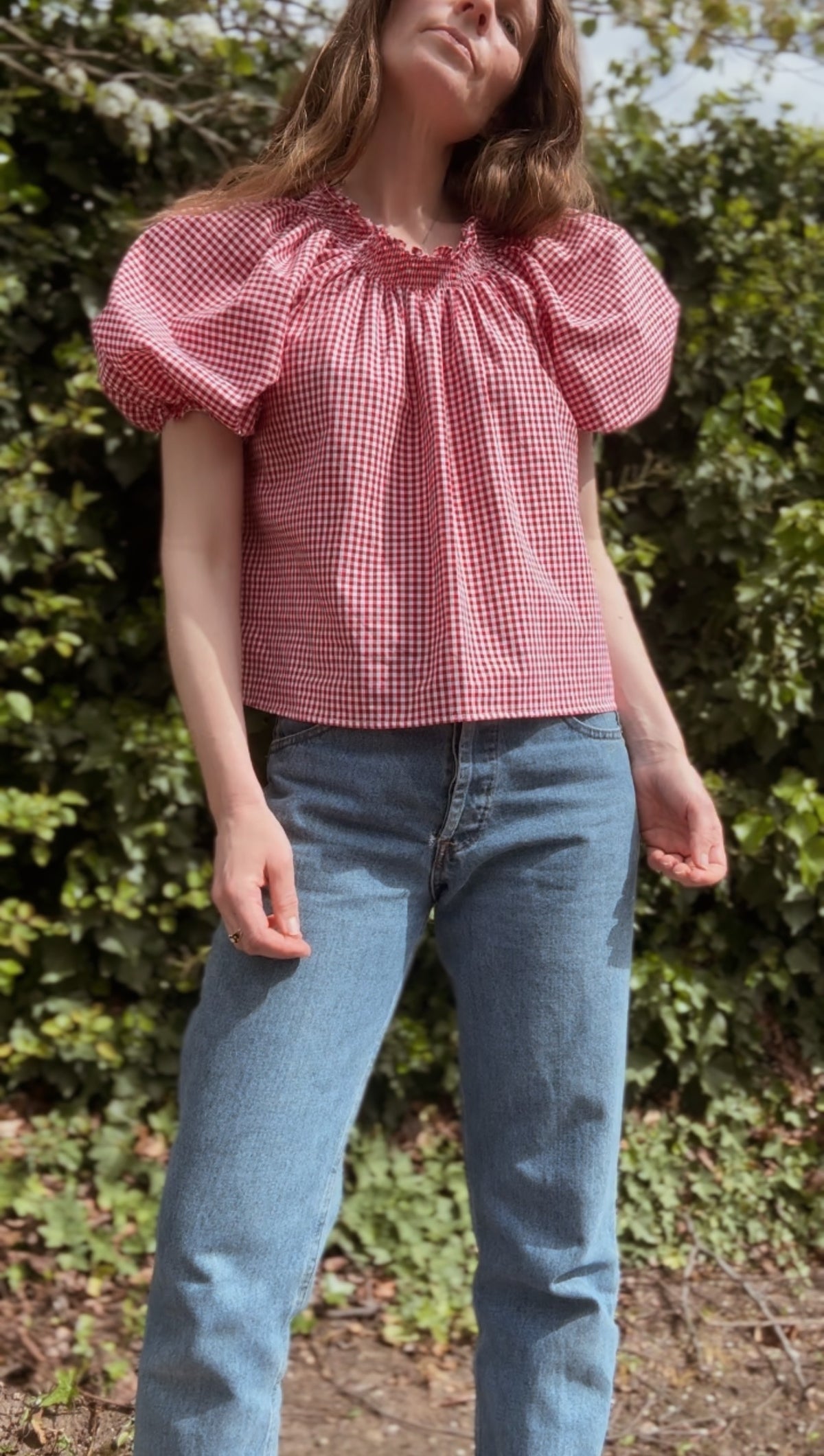ANYA SMOCK BLOUSE RED GINGHAM COTTON