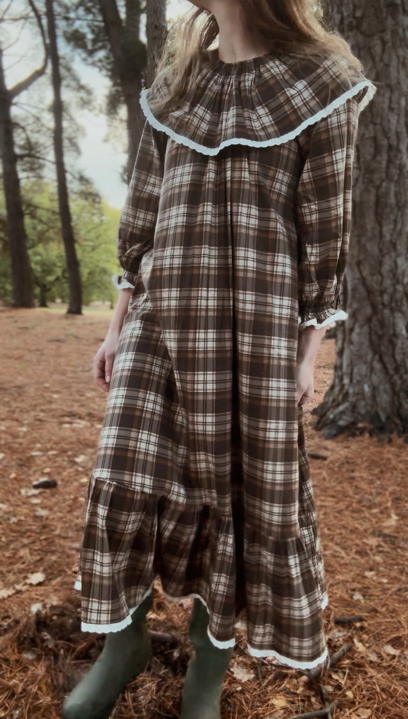 HETTIE SMOCK DRESS BROWN PLAID CHECK