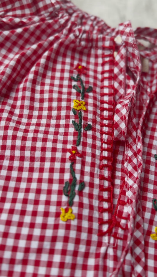 ANYA SMOCK BLOUSE RED GINGHAM