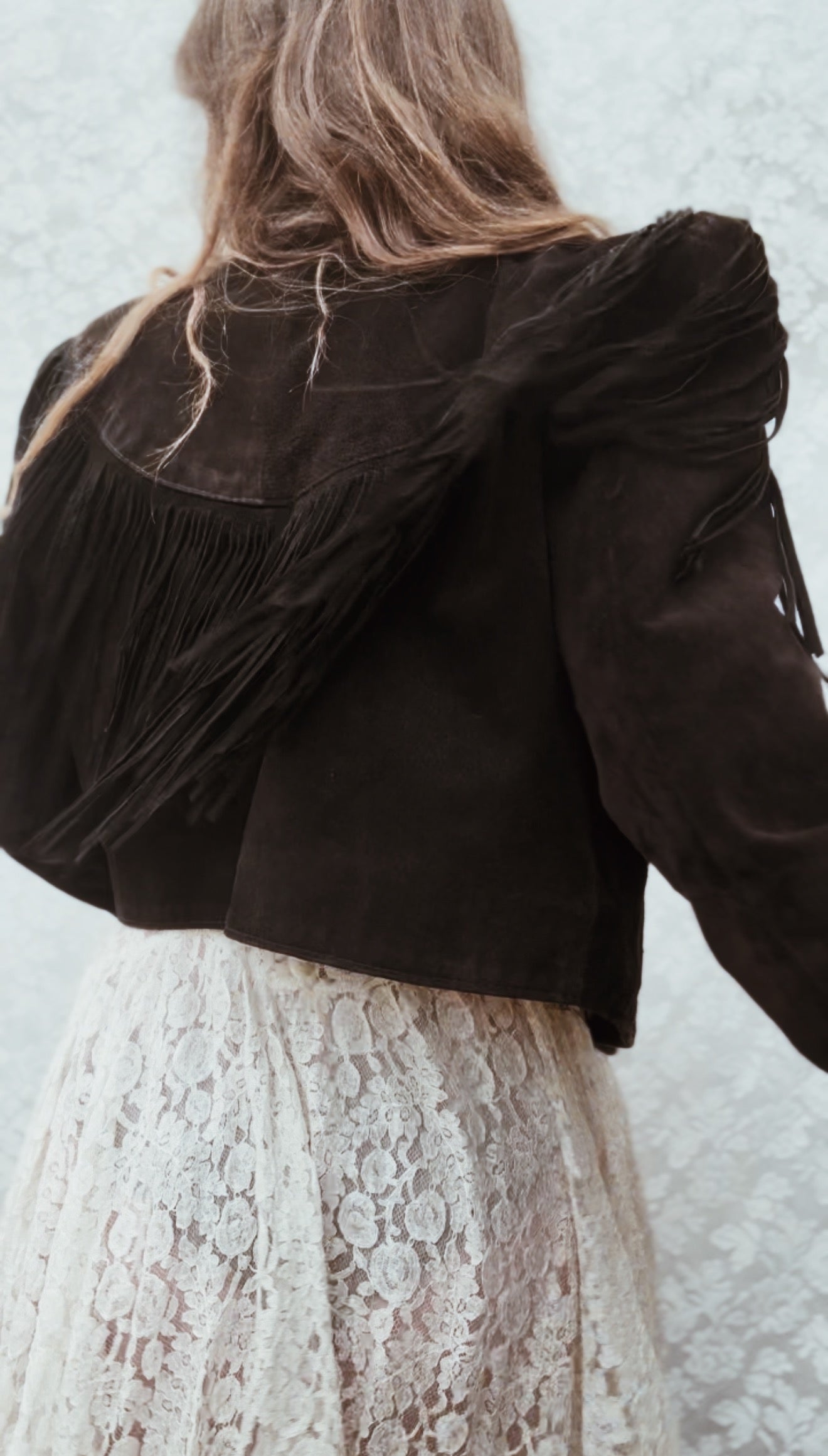 VINTAGE GENUINE SUEDE LEATHER TASSEL JACKET BLACK - SMALL