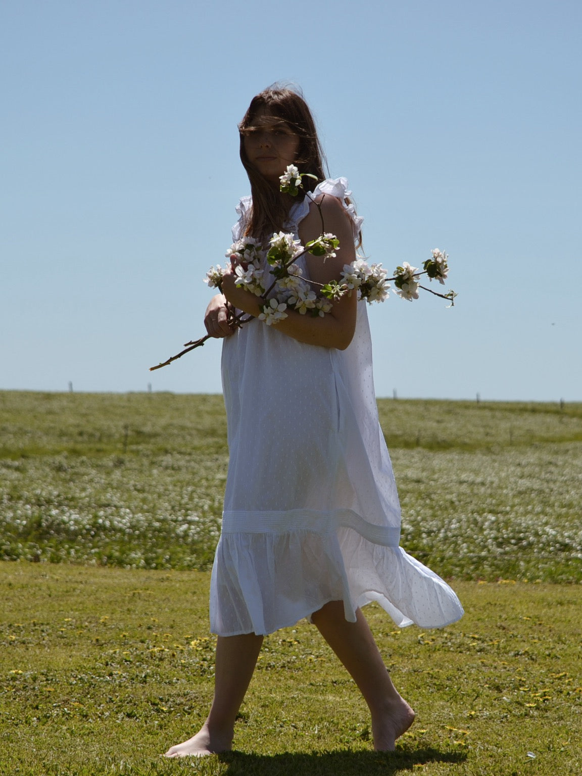 100% RECYCLED COTTON - ALICE DRESS -  WHITE