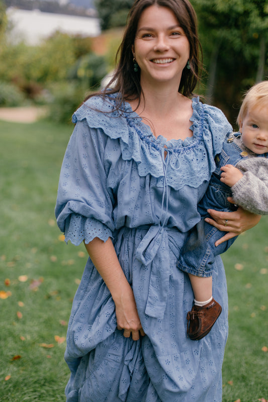 100% RECYCLED COTTON - MARIONETTE DRESS CORNFLOWER BLUE
