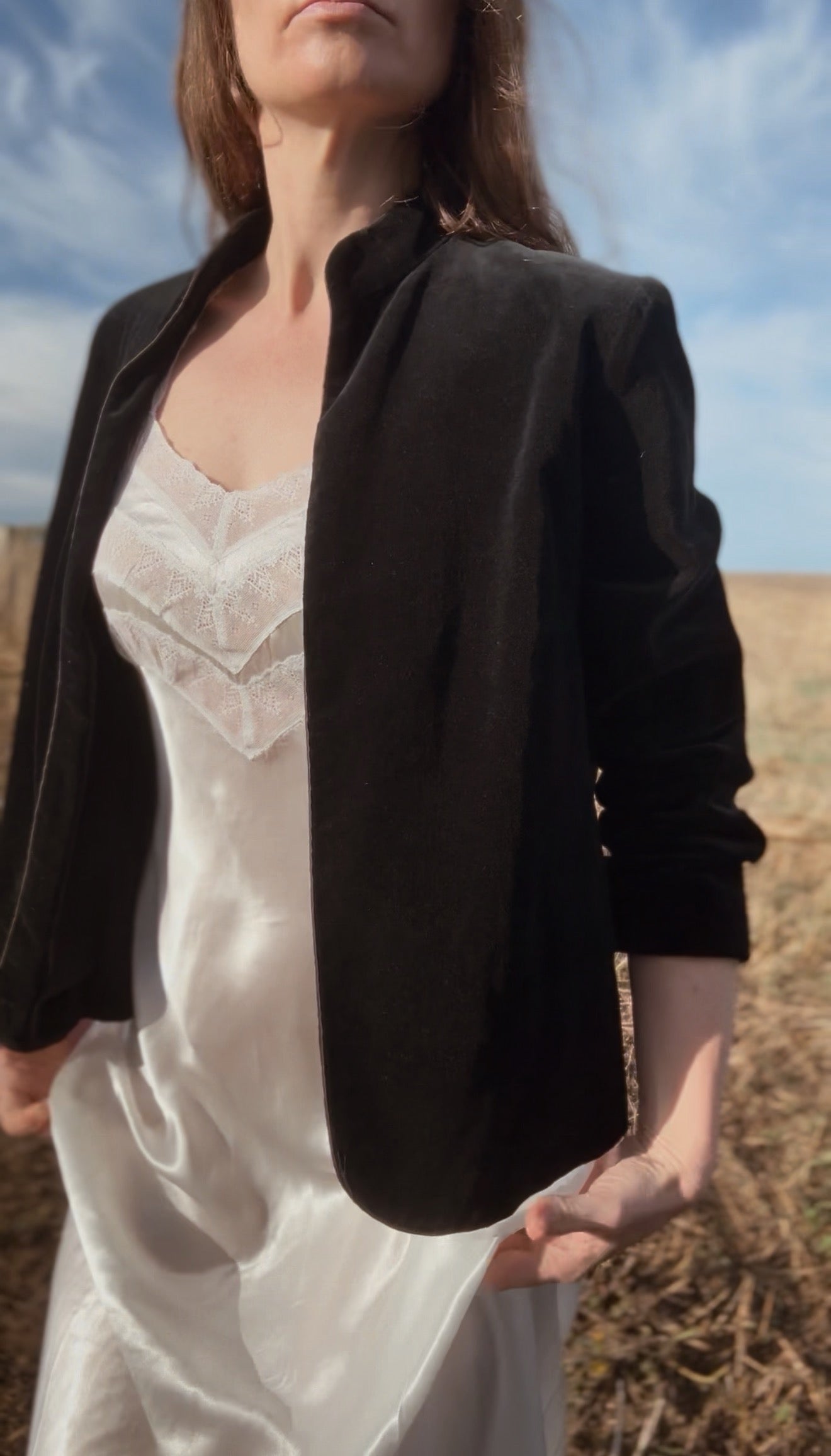 VINTAGE ELIZA BLACK COTTON VELVETEEN JACKET XS - M