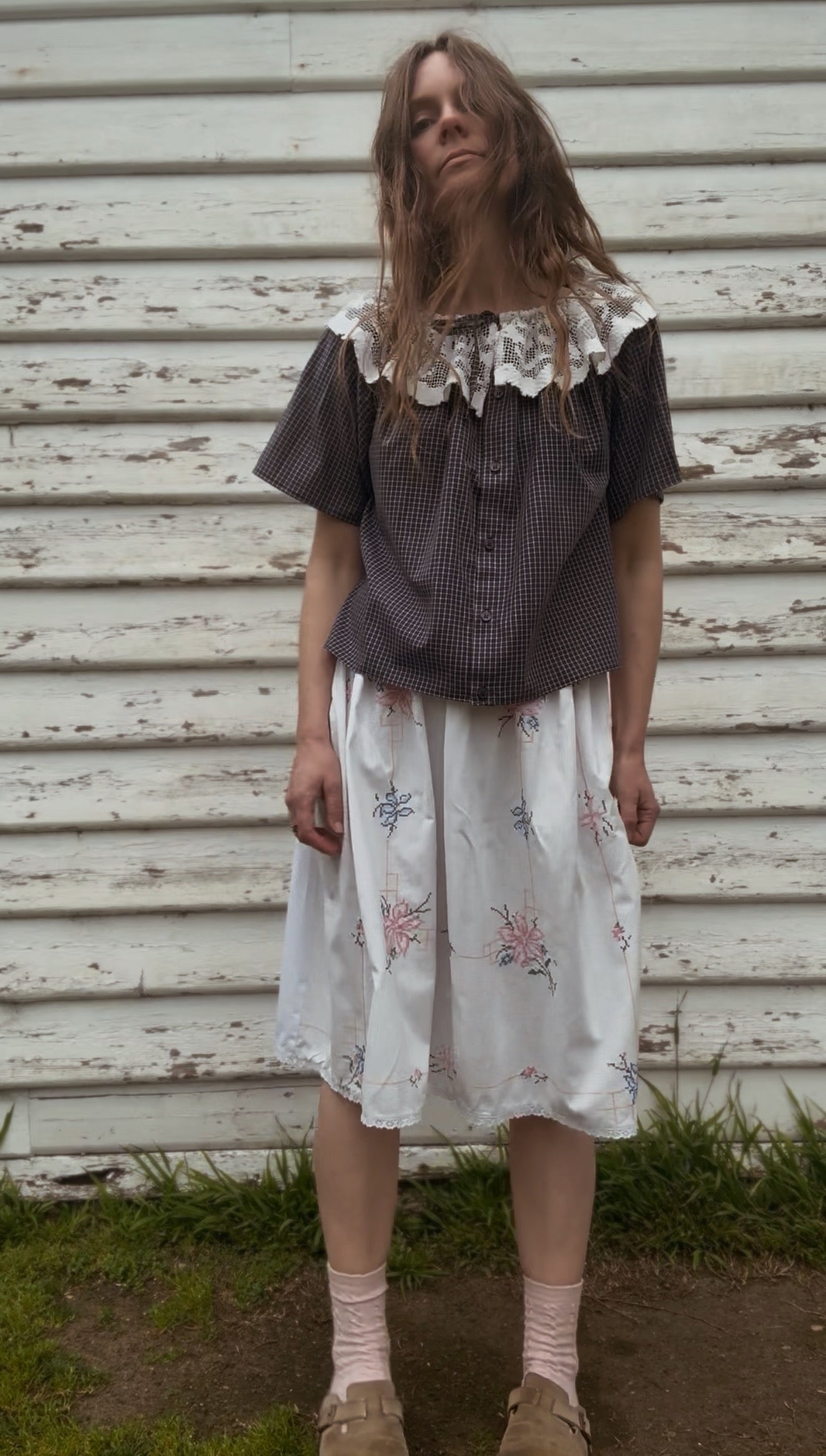 ONE OF A KIND SKIRT PINK AND BLUE EMBROIDERY XL-XXL