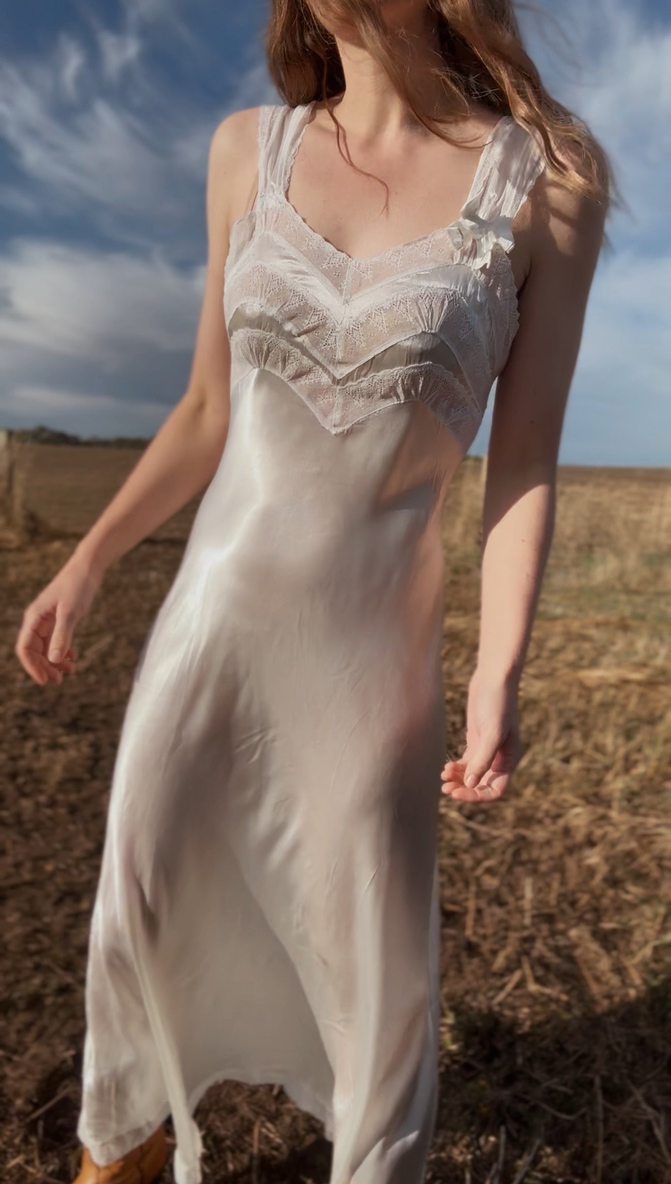 VINTAGE PATOLAINE 1930'S SLIP DRESS WHITE XS