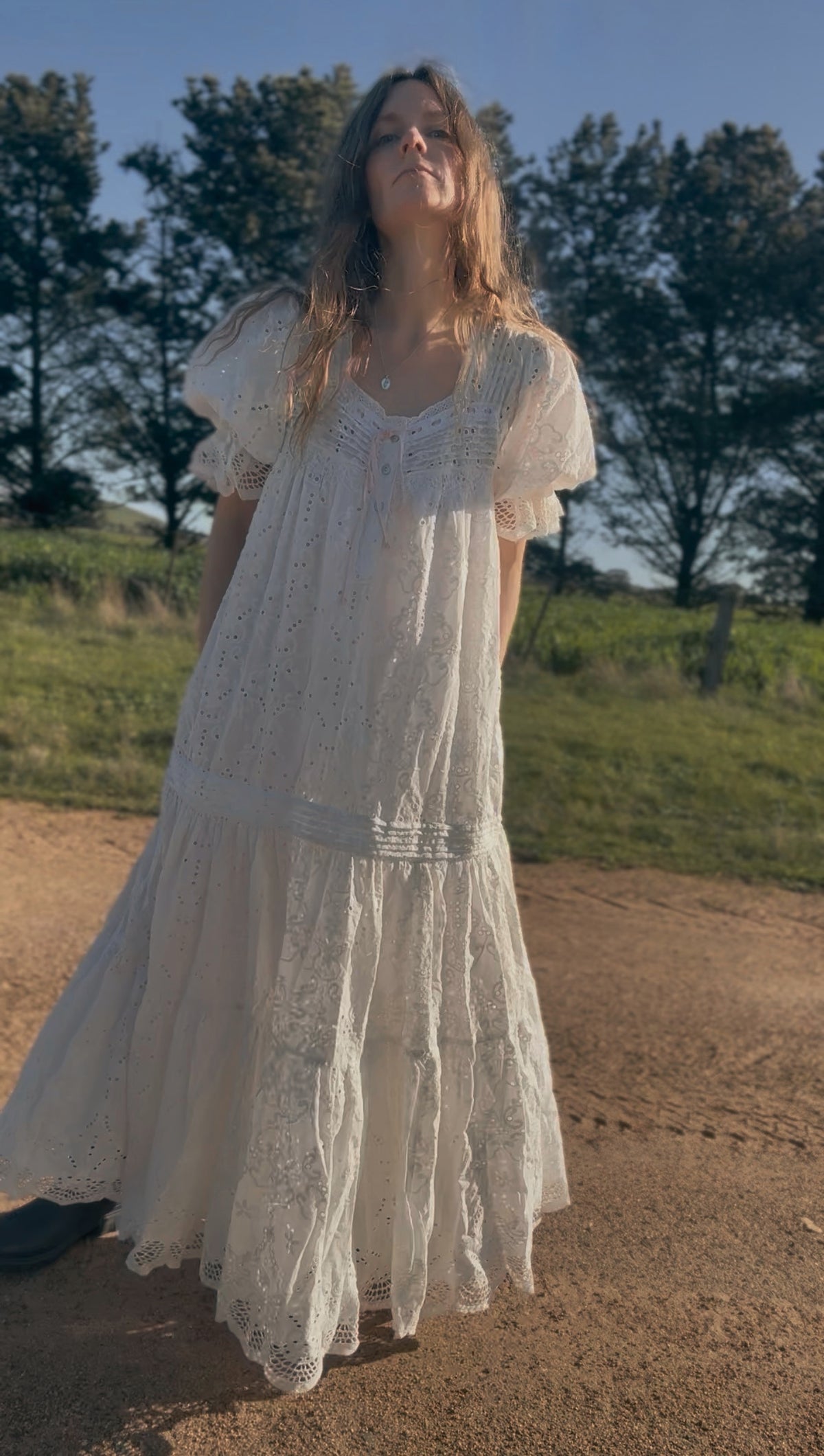 100% RECYCLED COTTON - MORNING SONG DRESS WHITE BRODERIE COTTON