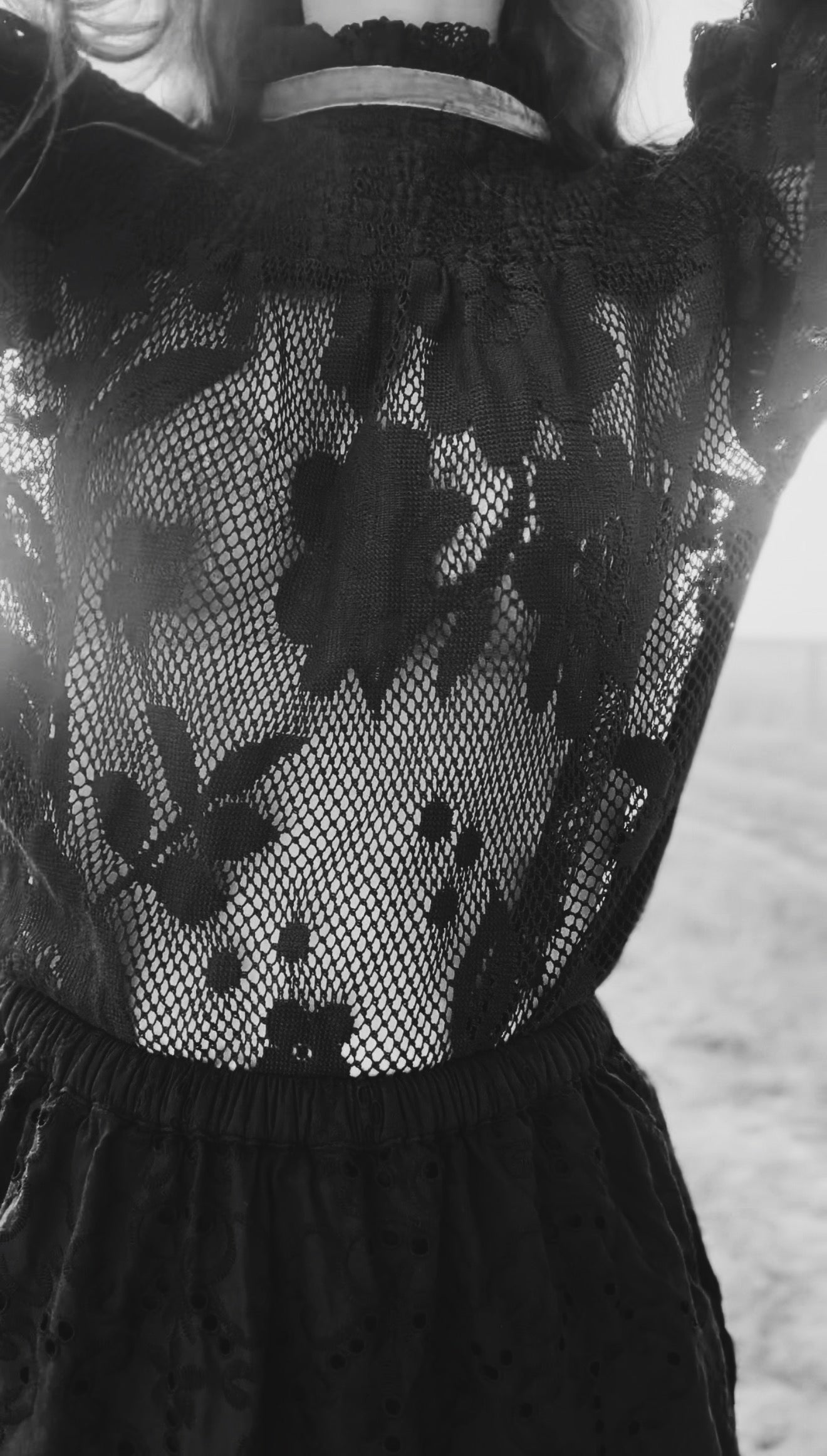 CELESTE CROCHET COTTON BLOUSE BLACK