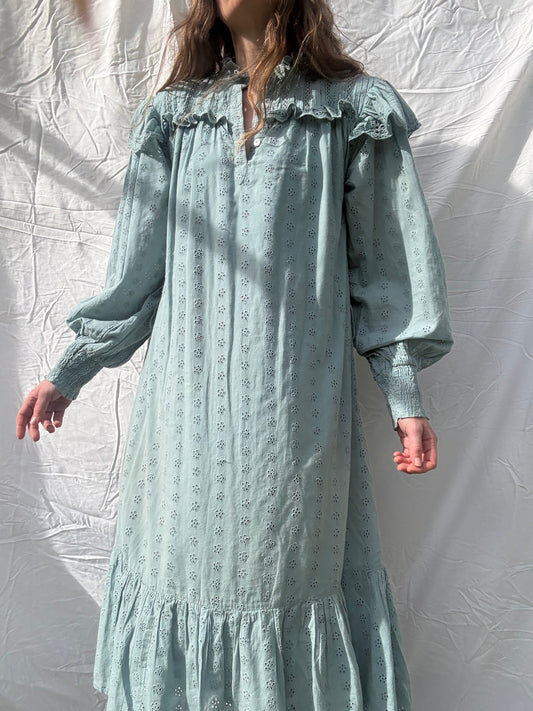 PRELOVED - 100% RECYCLED COTTON - CLOTHILDE DRESS DUSTY TEAL SMALL