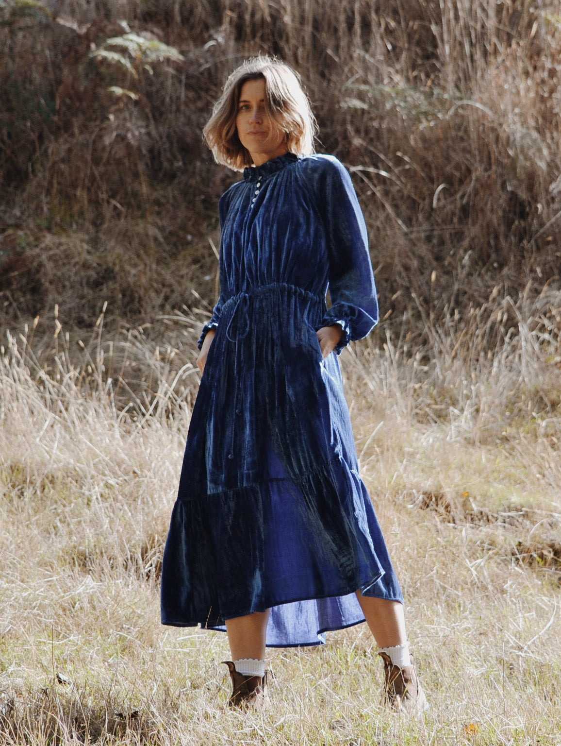 PRAIRIE DRESS BLUE VELVET