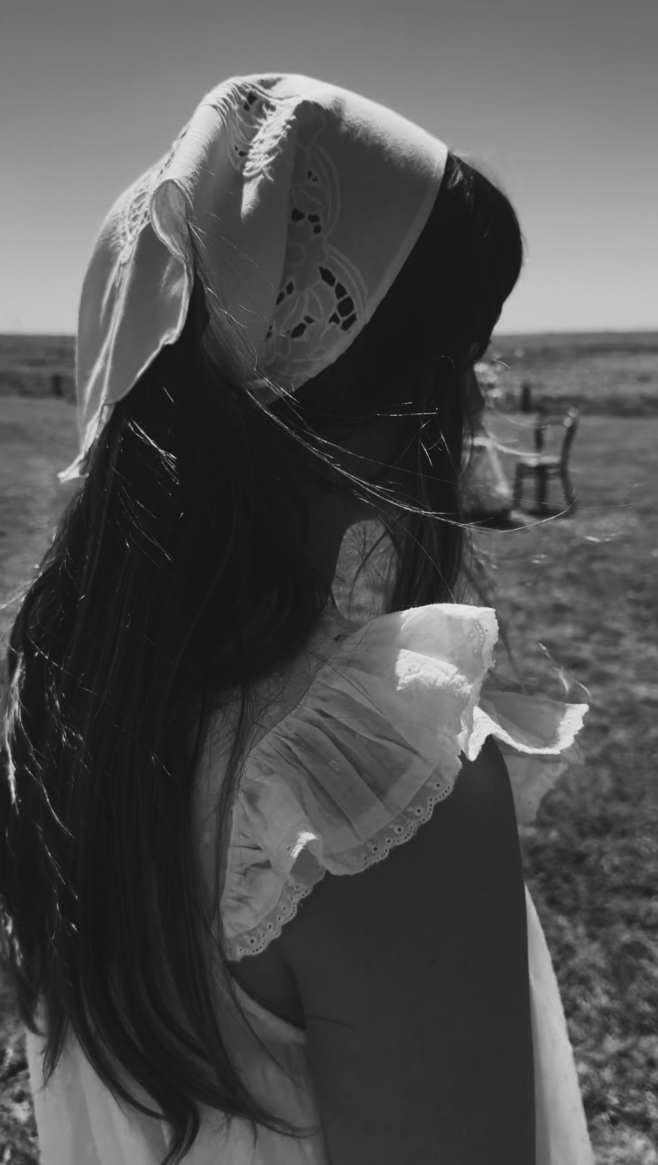 REWORKED - EMBROIDERED BORDER COTTON HEAD SCARF WHITE