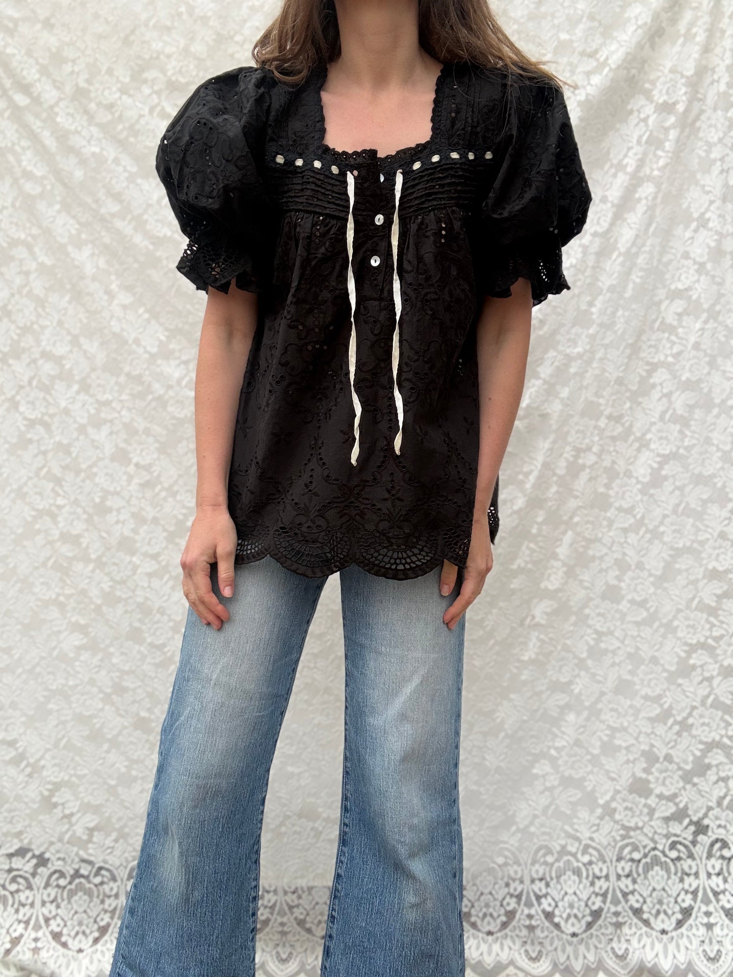 100% RECYCLED COTTON - MORNING SONG BLOUSE BLACK