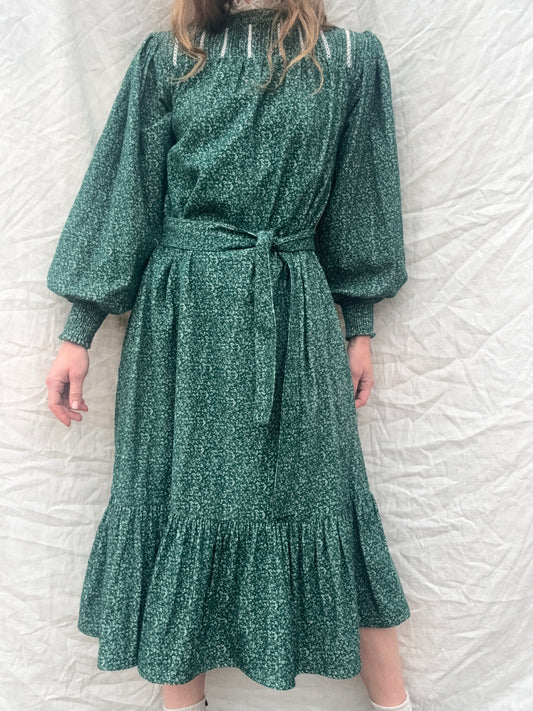 100% RECYCLED COTTON CORDUROY - CLOTHILDE DRESS FOREST GREEN MIDI