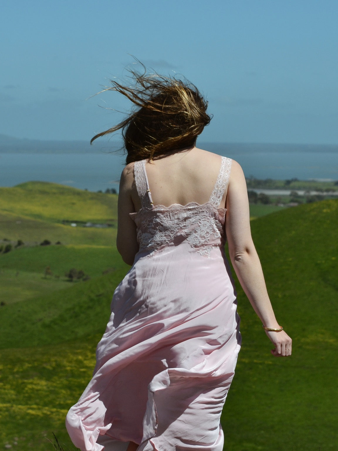 AURORA SILK & LACE DRESS - PASTEL PINK