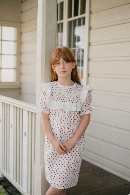 100% RECYCLED COTTON - ANNABELLE GIRL'S STRAWBERRY DRESS