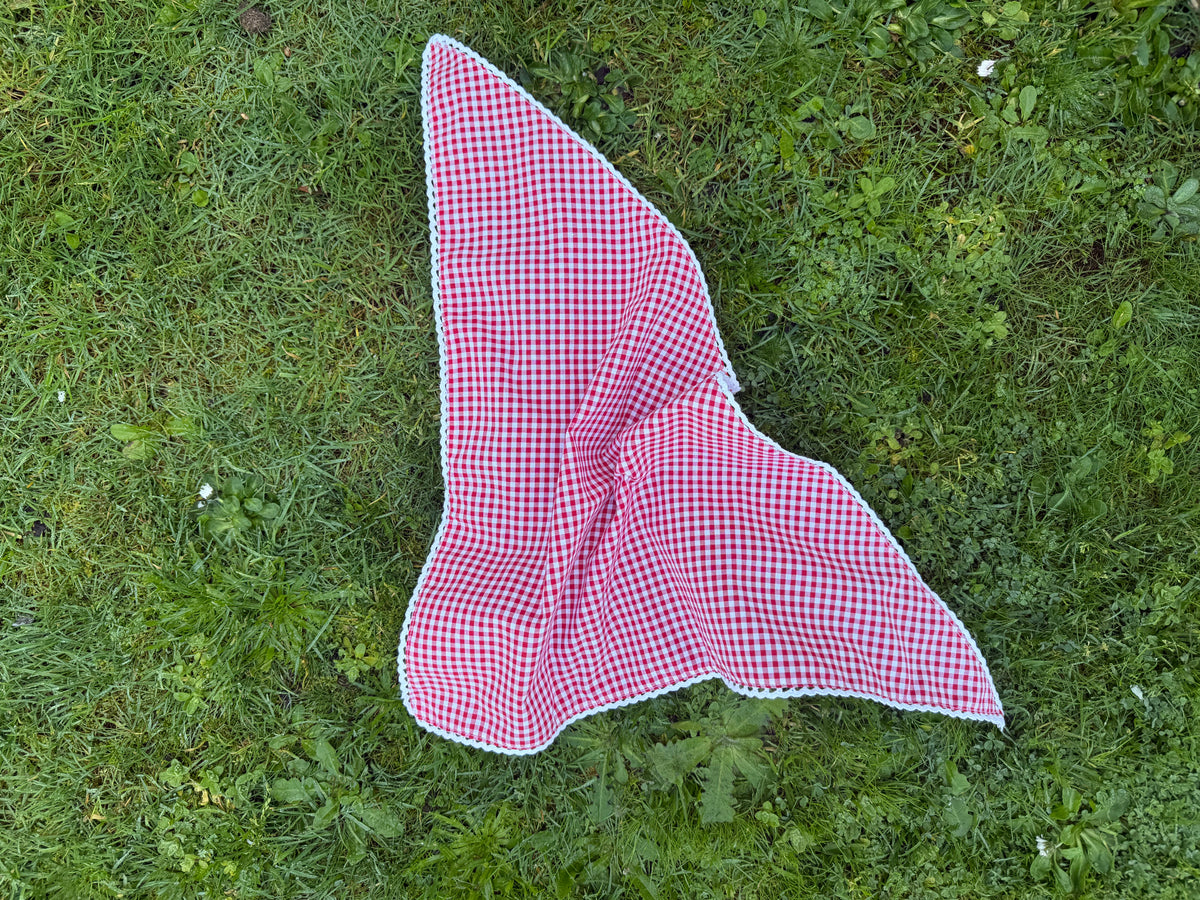 RED COTTON GINGHAM HEAD SCARF