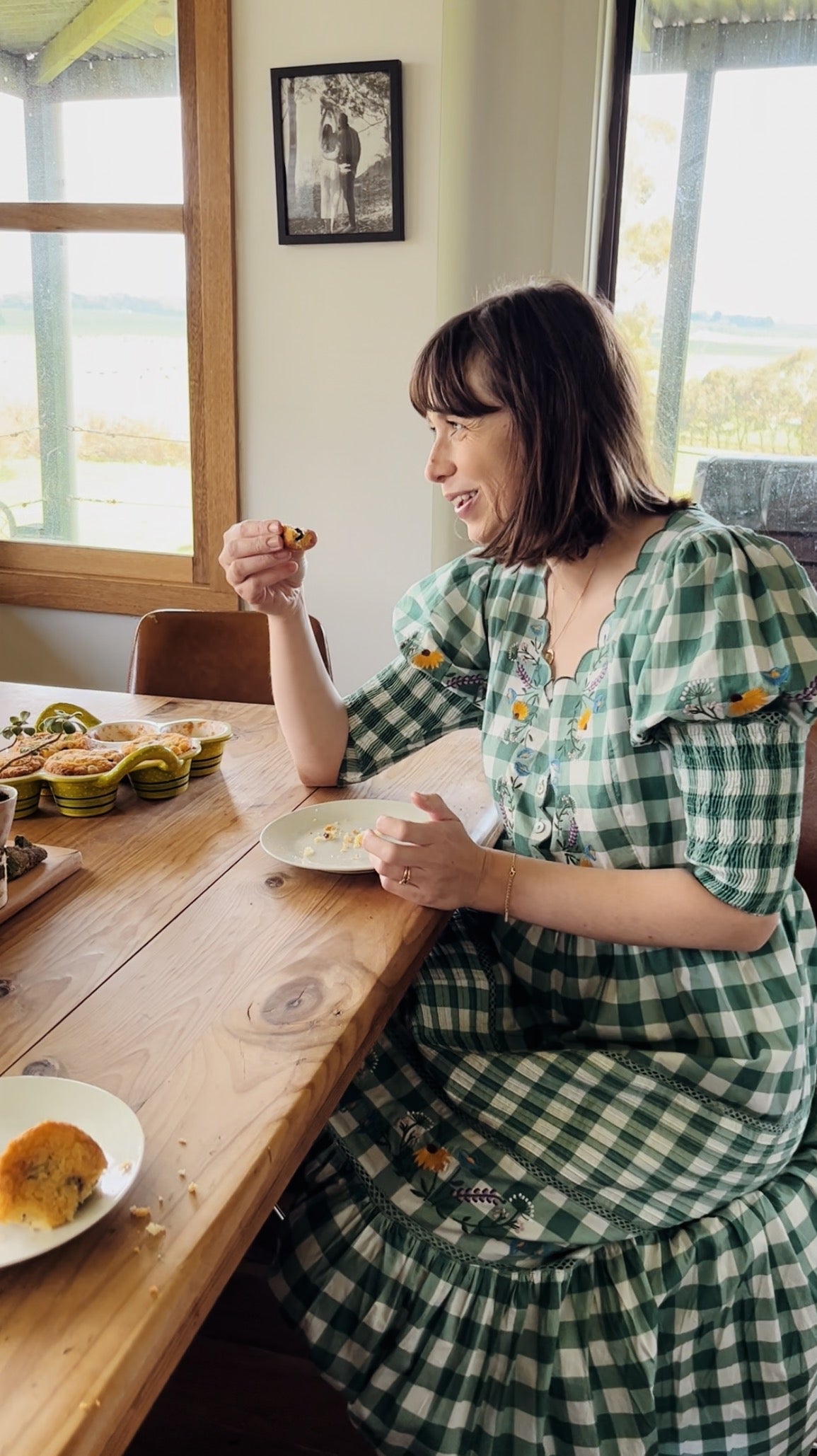 100% RECYCLED COTTON - AUGUSTINE MAXI DRESS GREEN GINGHAM GARDEN