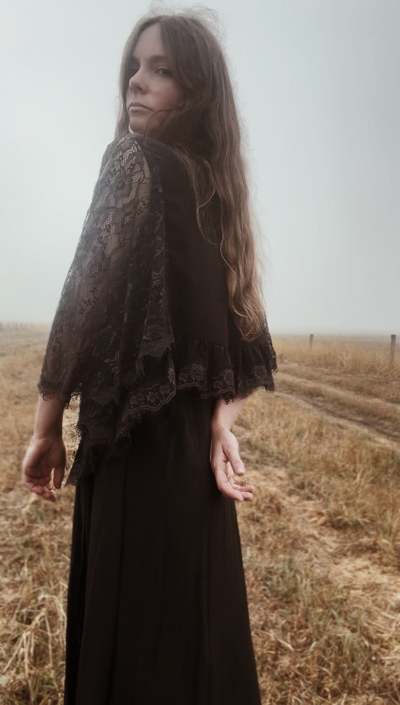 AMORET SILK CAPELET BLOUSE - BLACK