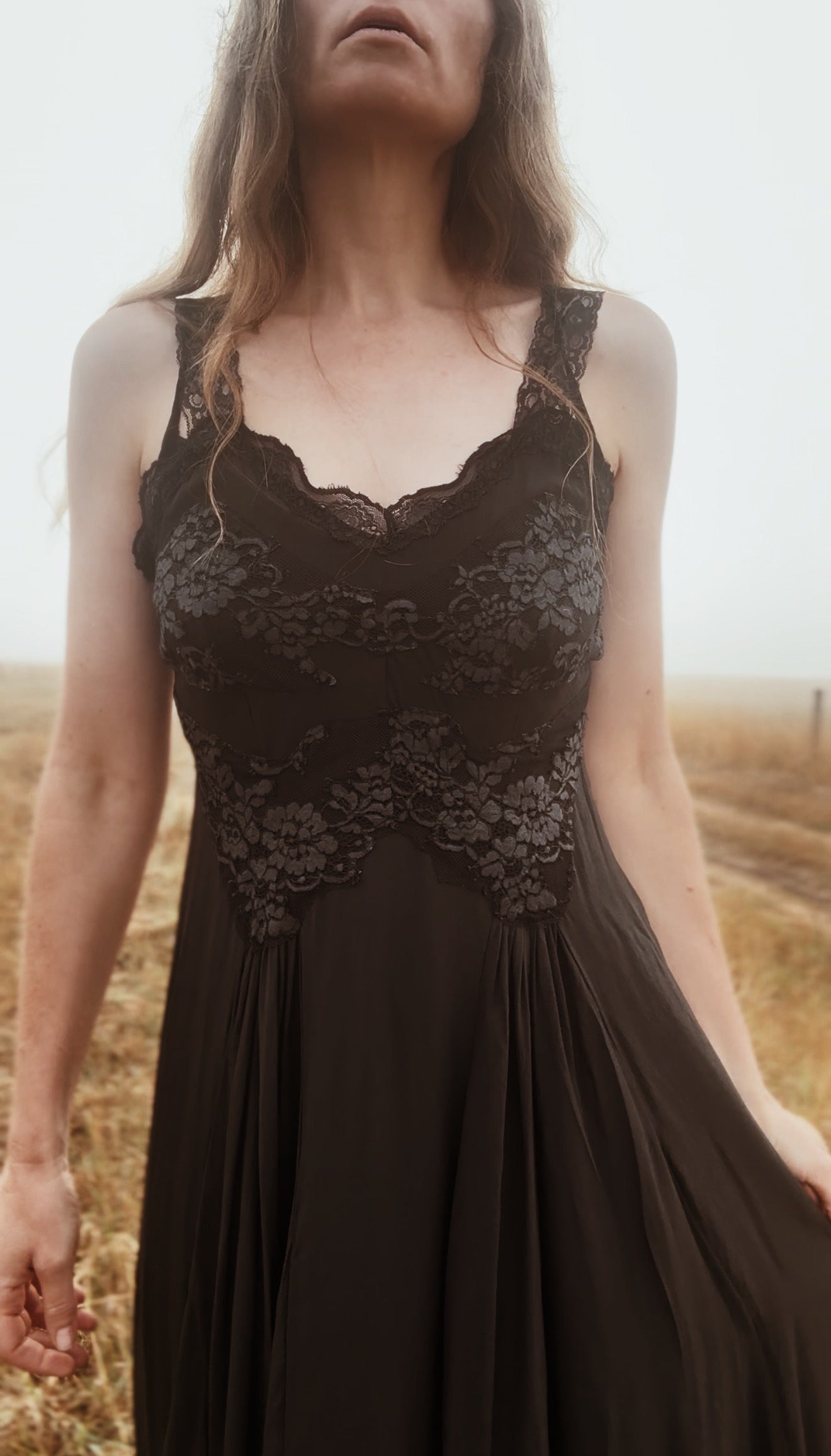 PREORDER AURORA SILK & LACE DRESS - BLACK