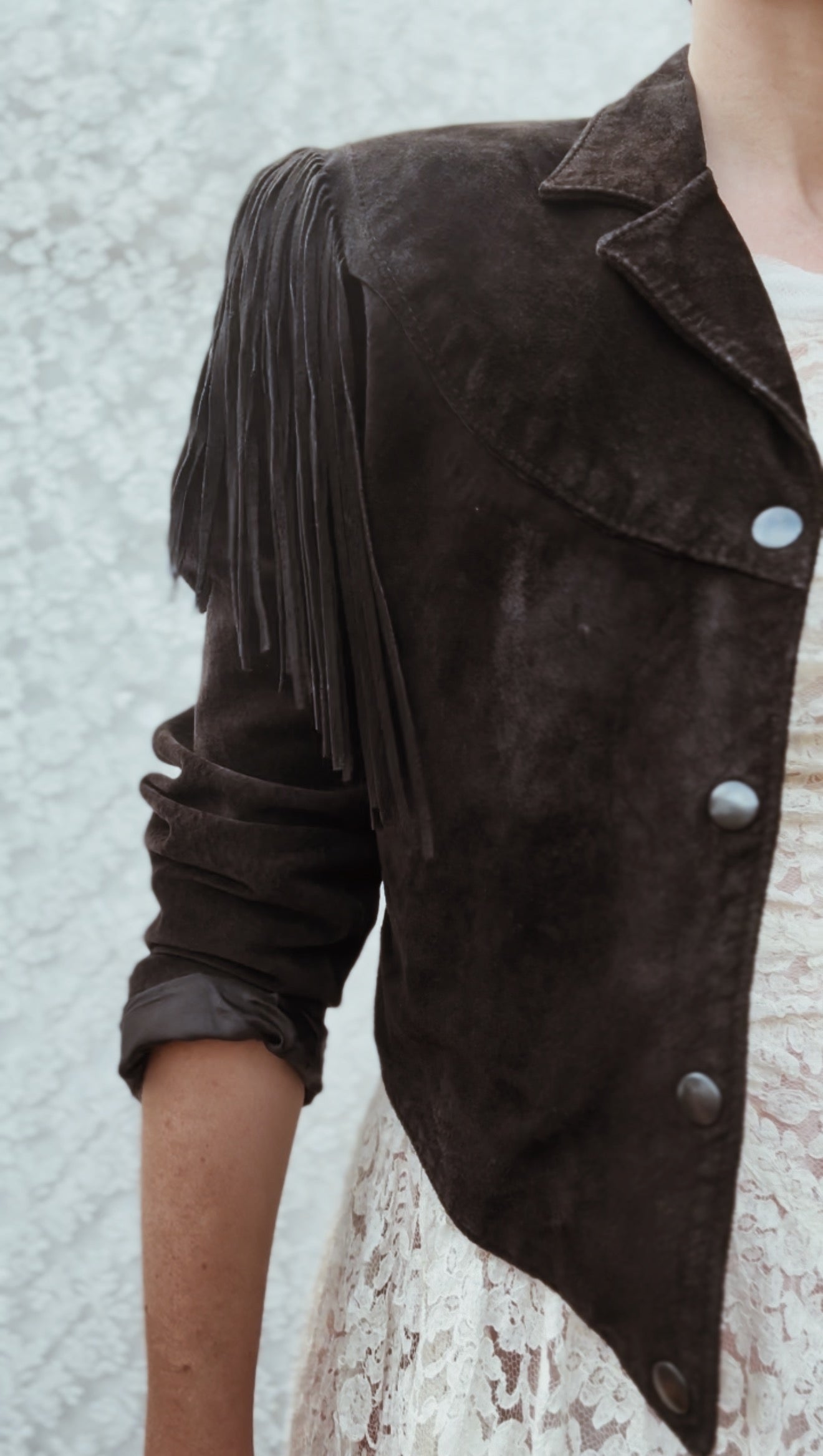 VINTAGE GENUINE SUEDE LEATHER TASSEL JACKET BLACK - SMALL