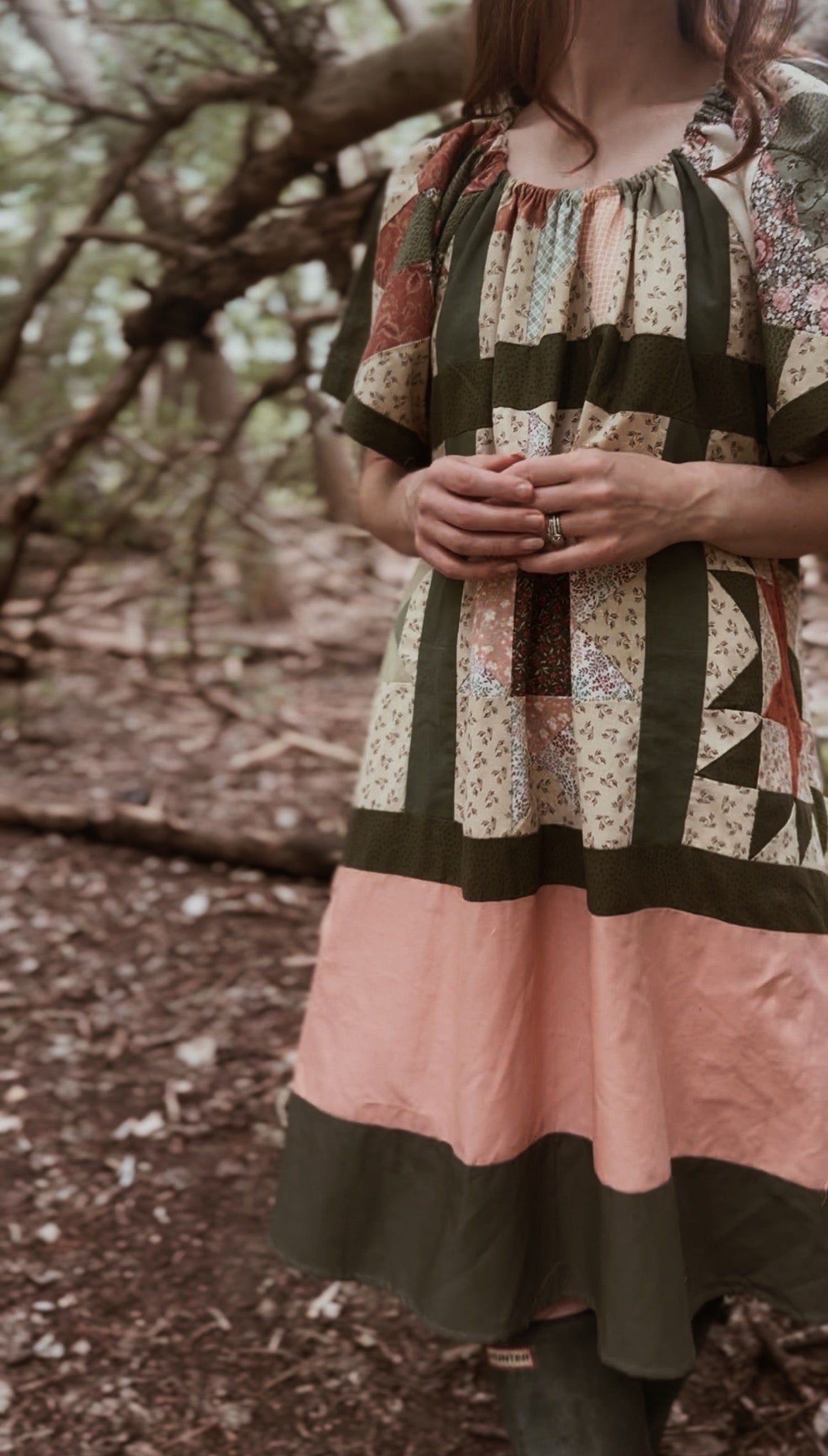 ONE OF A KIND REWORKED PATCHWORK SMOCK DRESS S-L