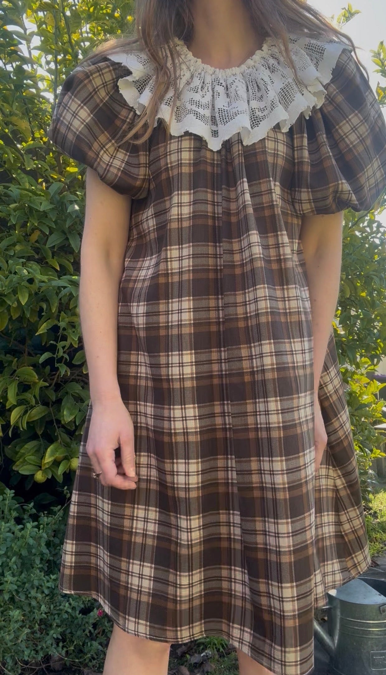 ONE OF A KIND SMOCK DRESS BROWN PLAID - M