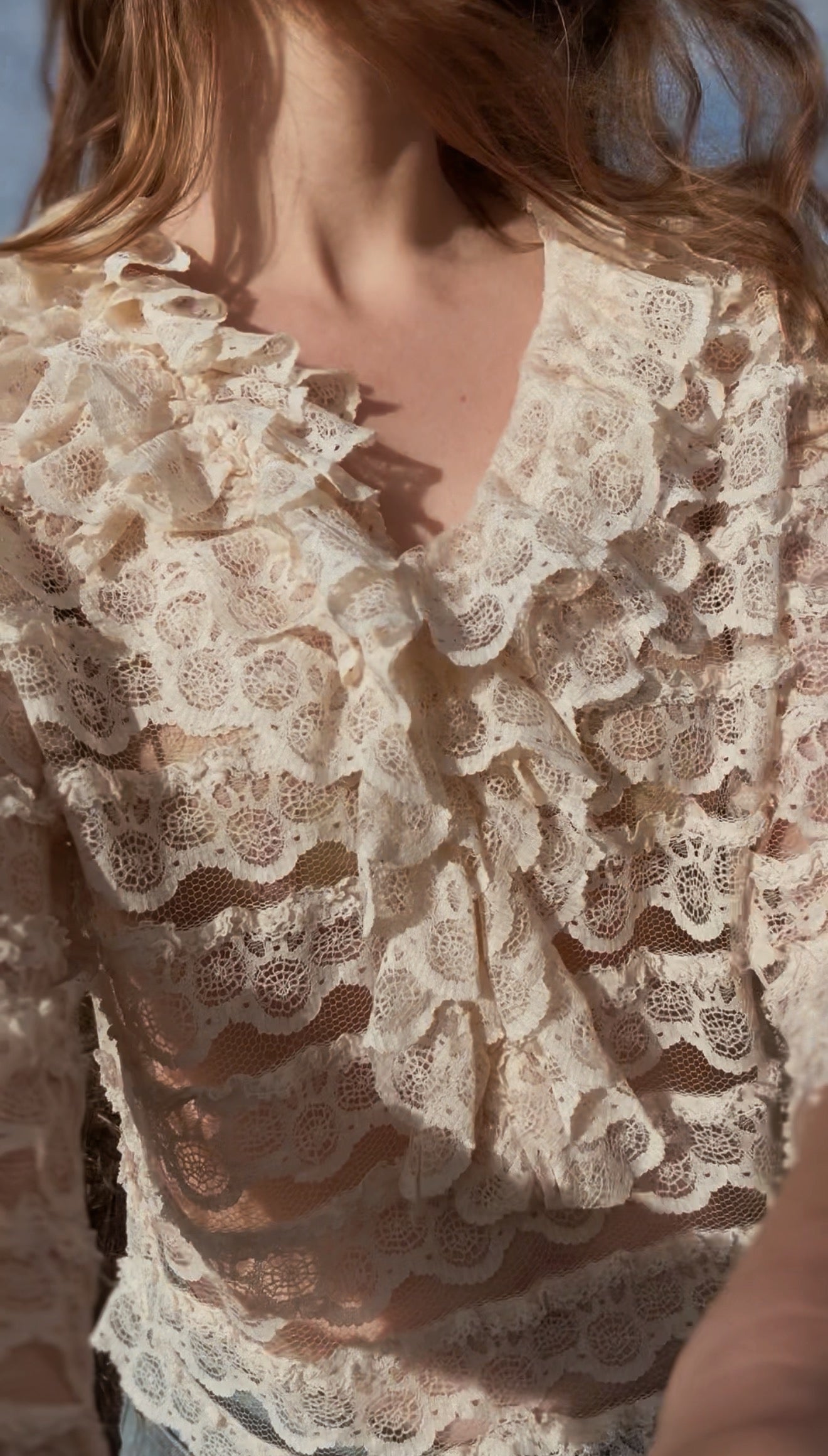 VINTAGE JOHN CRAIG LACE RUFFLE BLOUSE CREAM XS