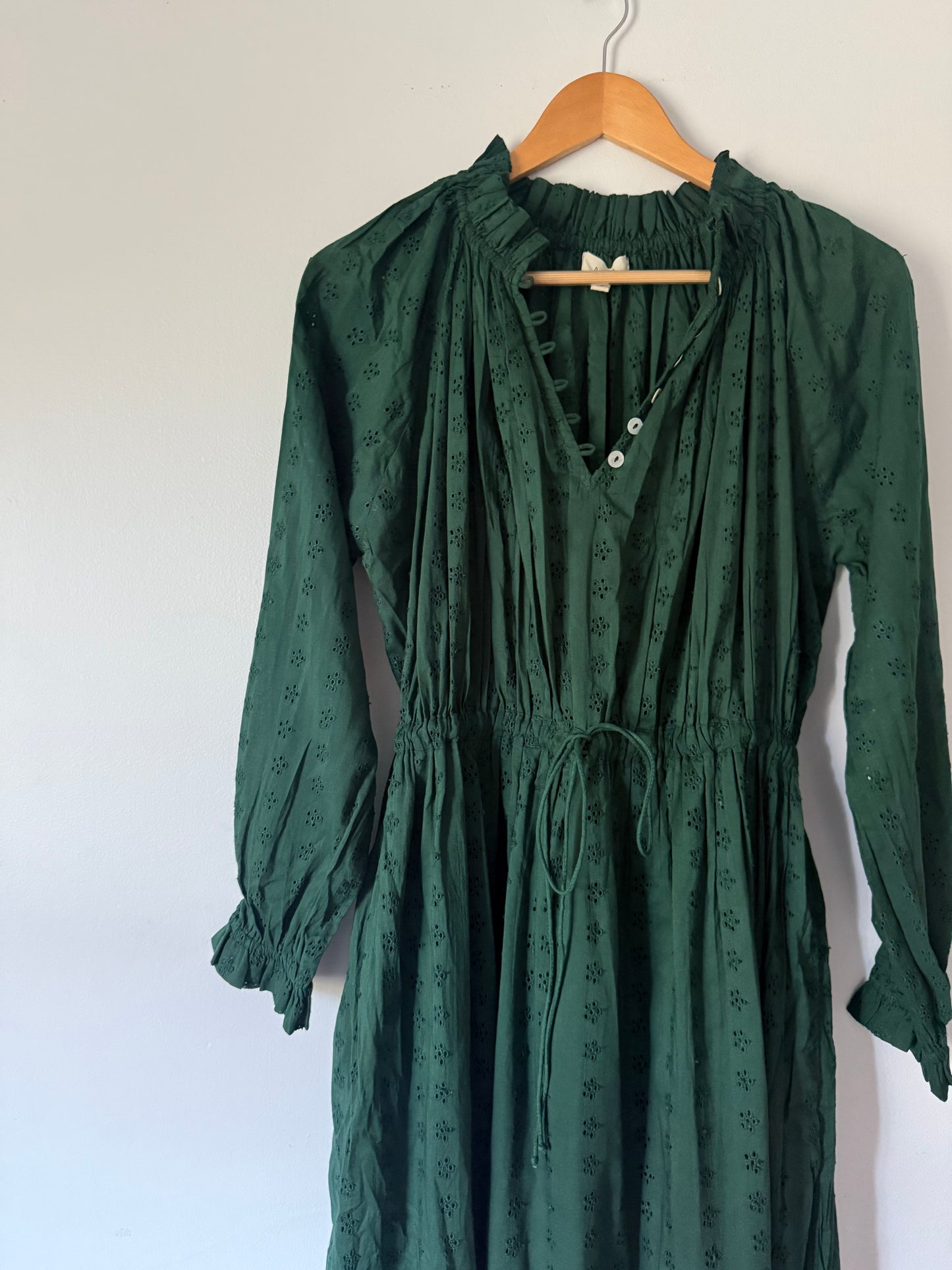 SAMPLE - 100% RECYCLED COTTON - PRAIRIE MAXI DRESS FOREST GREEN LACE
