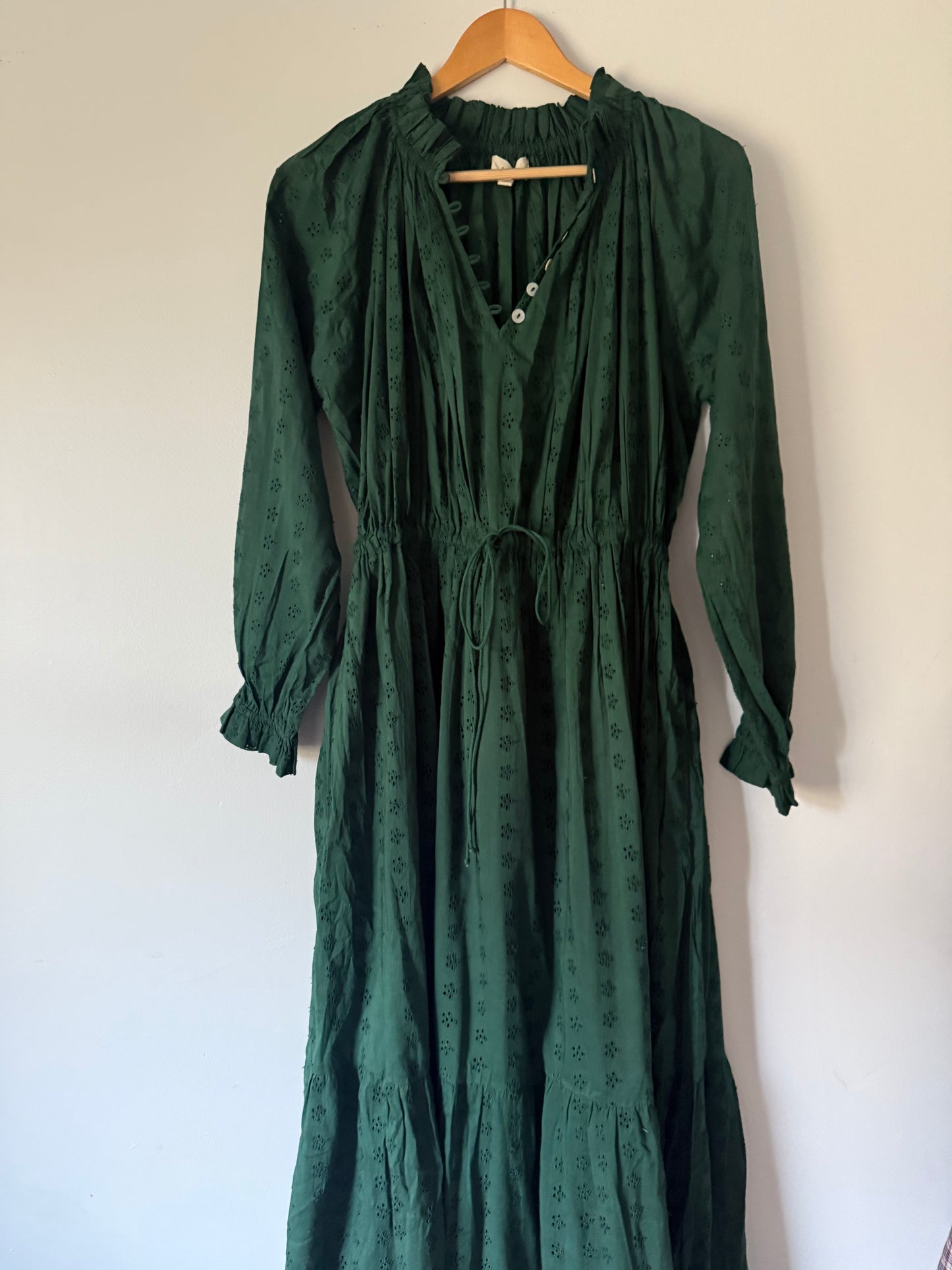 SAMPLE - 100% RECYCLED COTTON - PRAIRIE MAXI DRESS FOREST GREEN LACE