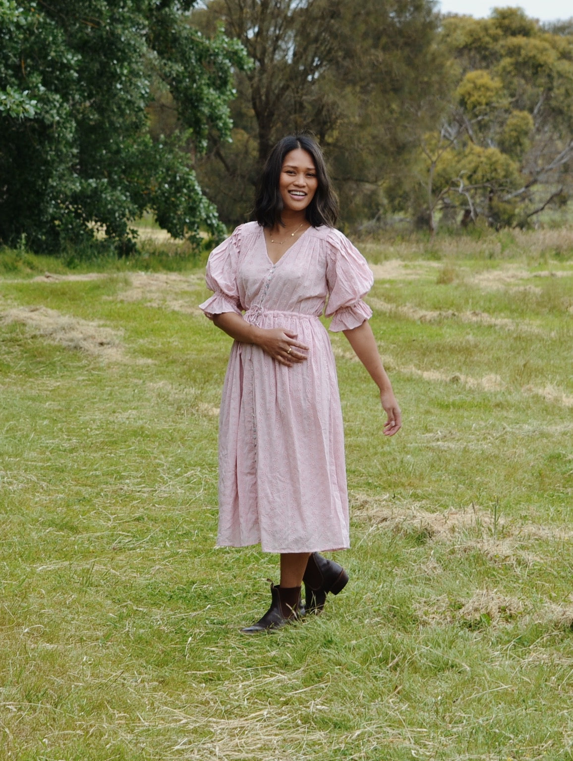 100% RECYCLED COTTON - WINSLOW PINK COTTON LACE DRESS
