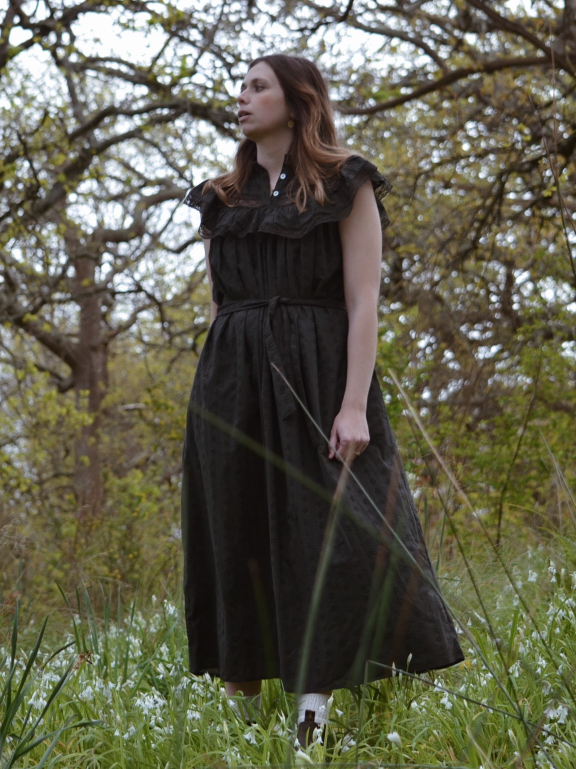 100% RECYCLED COTTON - REVERIE DRESS WASHED BLACK