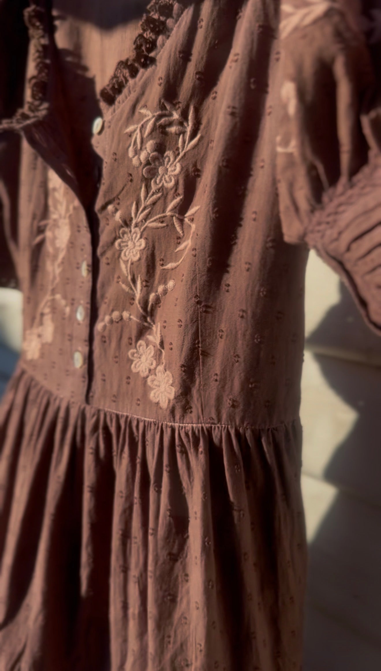 100% RECYCLED COTTON - FAUSTINE DRESS PASTEL WASHED BROWN