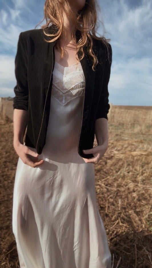 VINTAGE ELIZA BLACK COTTON VELVETEEN JACKET XS - M