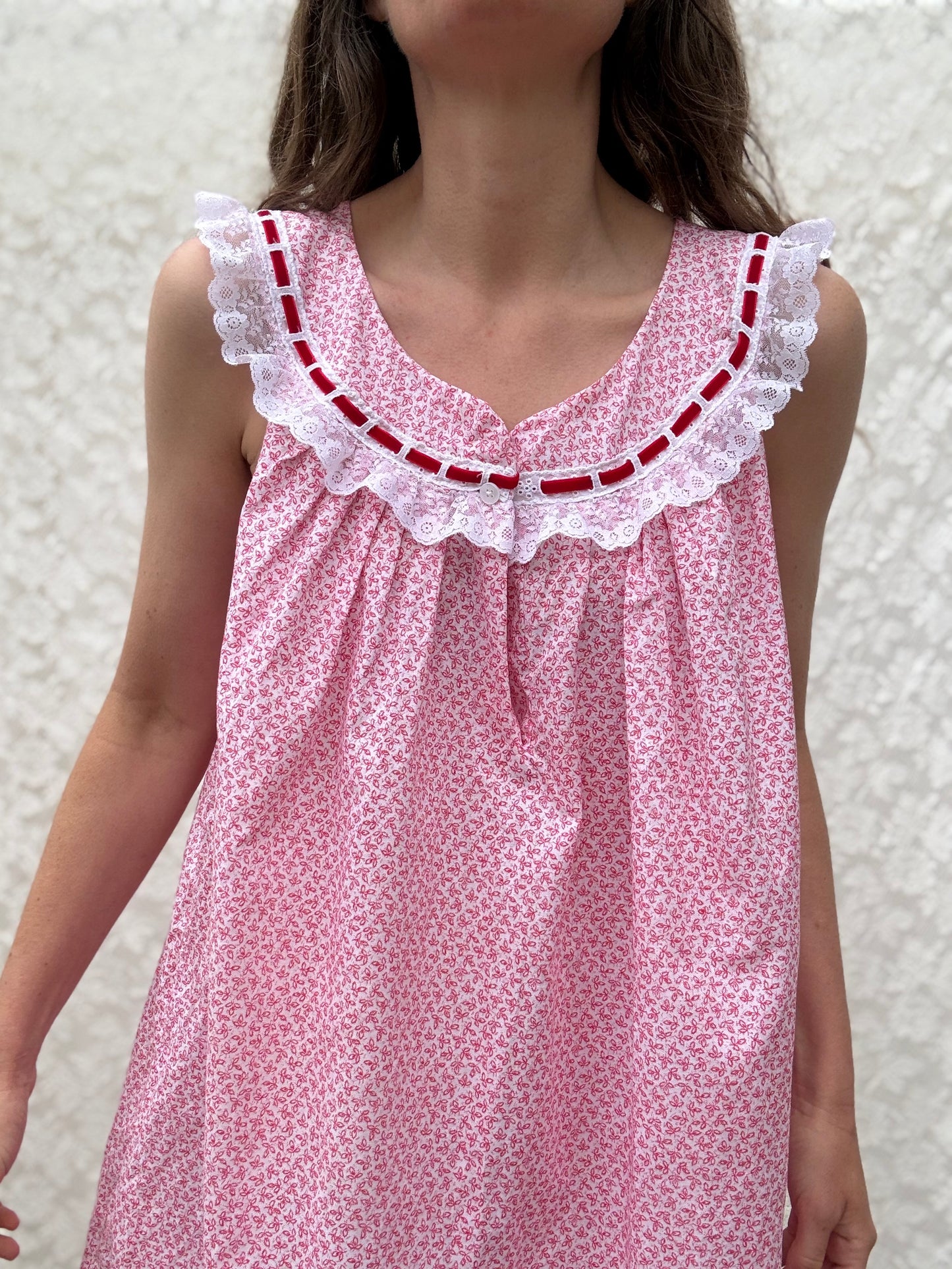 REWORKED DRESS OR NIGHTIE RED FLORAL COTTON 12-14