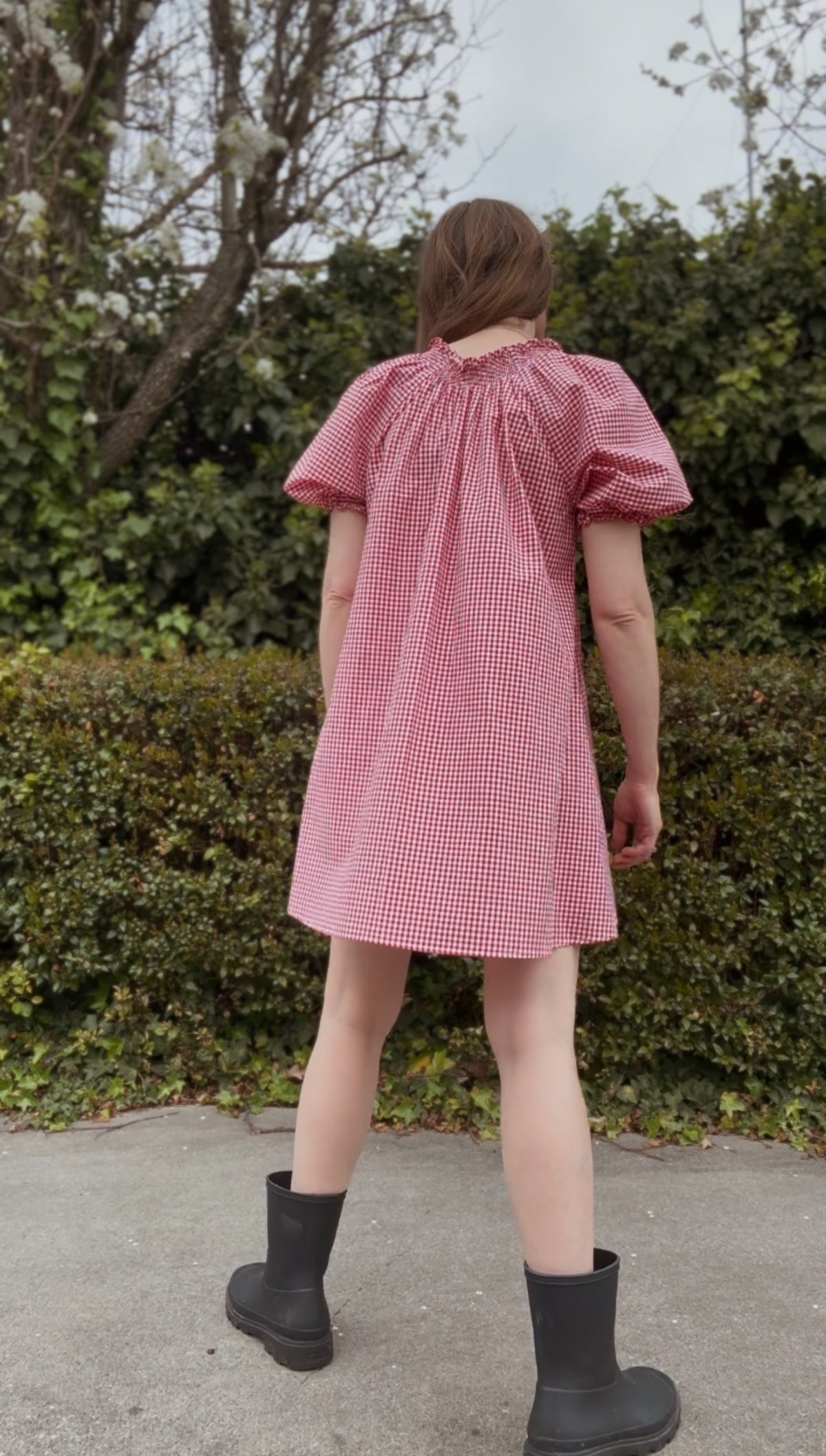 ANYA SMOCK DRESS RED GINGHAM COTTON