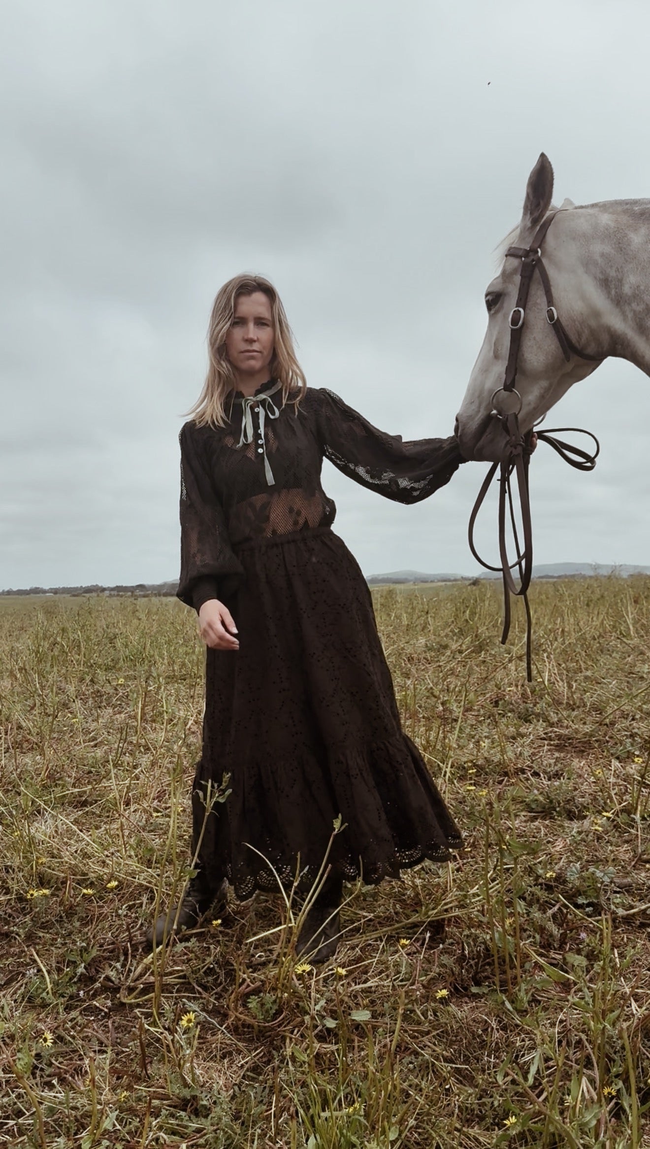 CELESTE CROCHET COTTON BLOUSE BLACK