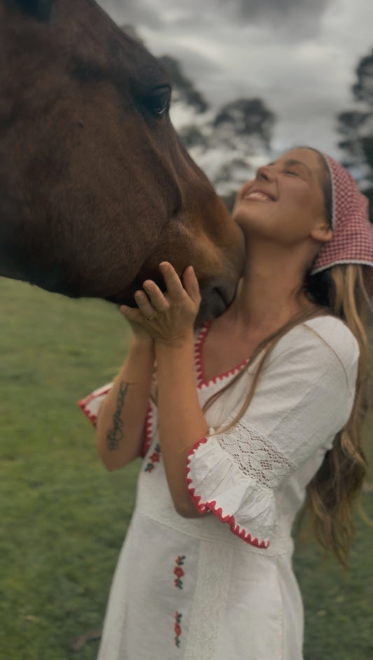 RED COTTON GINGHAM HEAD SCARF