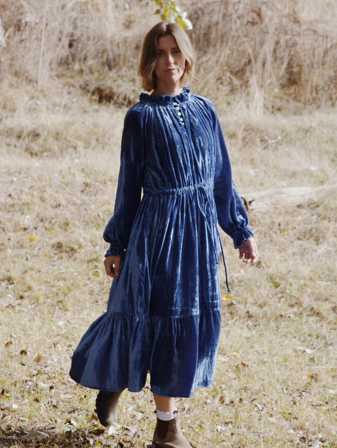 PRAIRIE DRESS BLUE VELVET