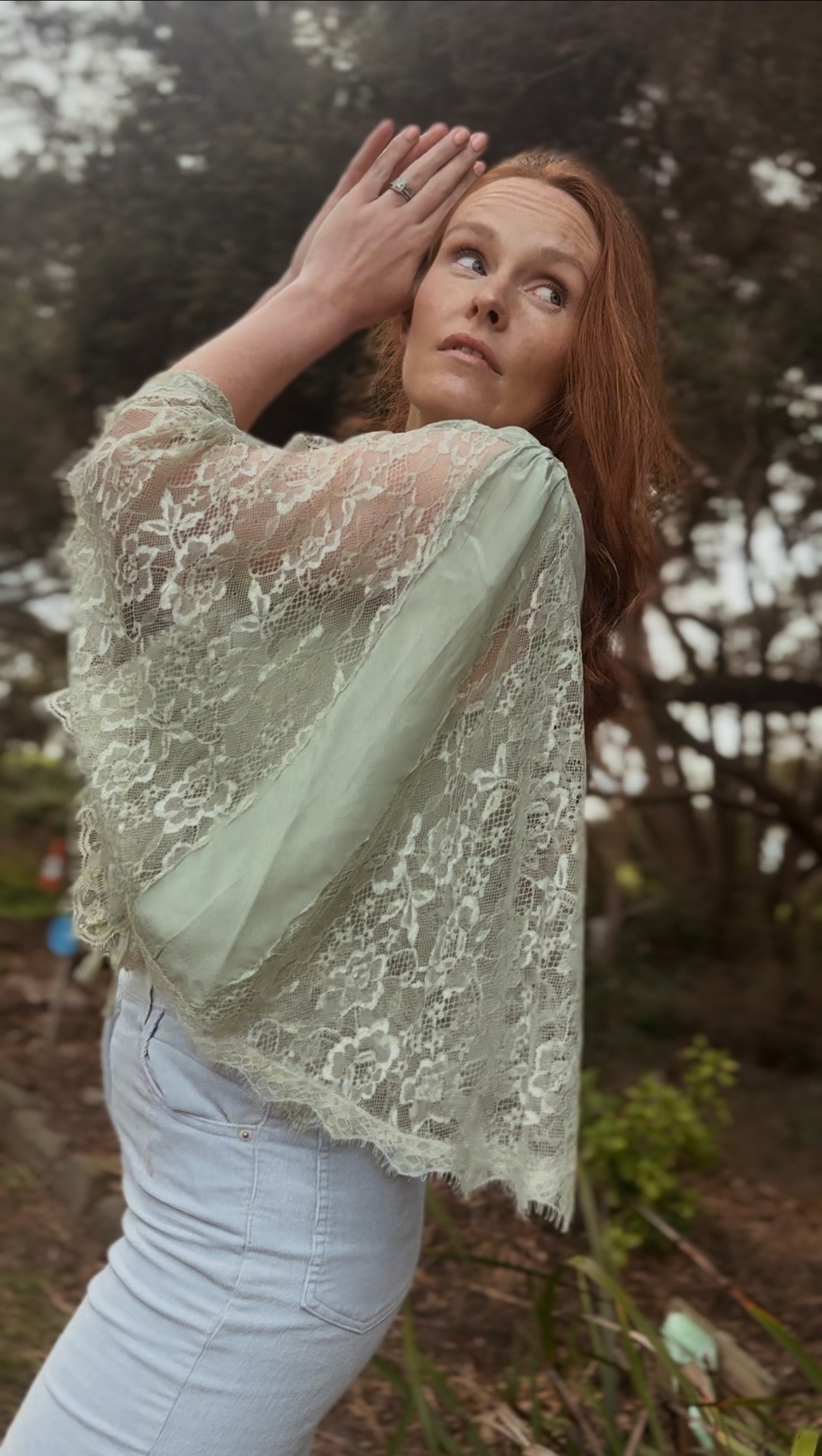 AMORET SILK CAPELET BLOUSE - SAGE