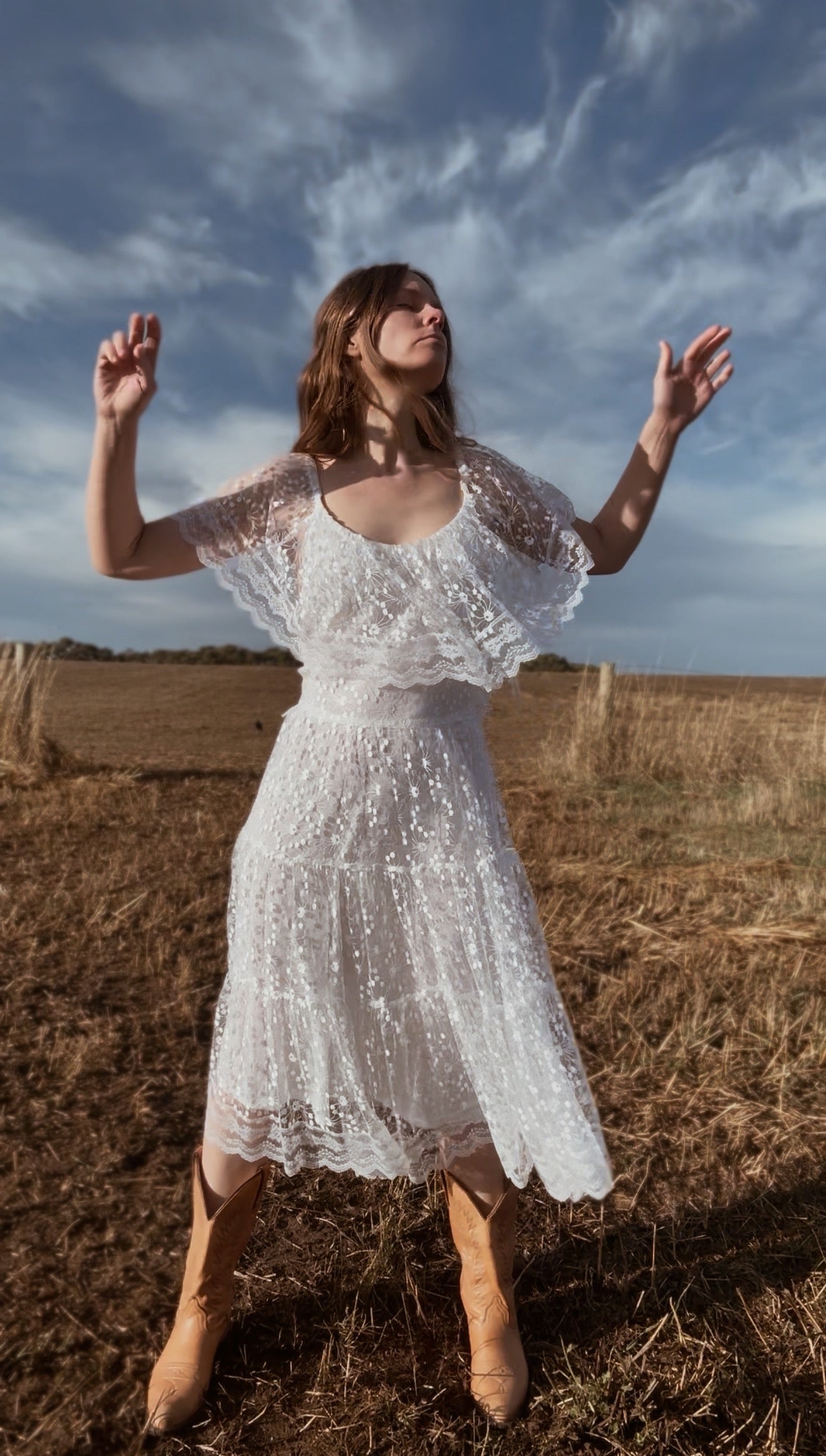 VINTAGE STEFAN EXCLUSIVE LACE PRAIRIE DRESS - MADE IN ENGLAND XS-S