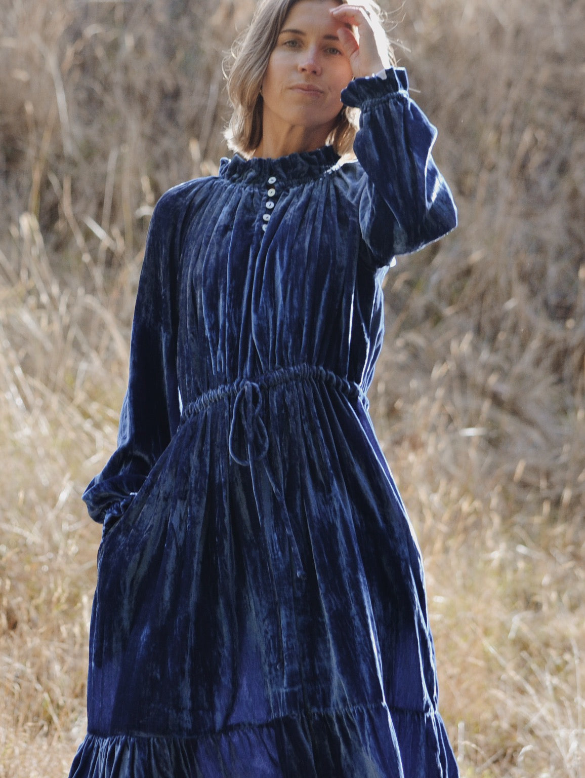 PRAIRIE DRESS BLUE VELVET