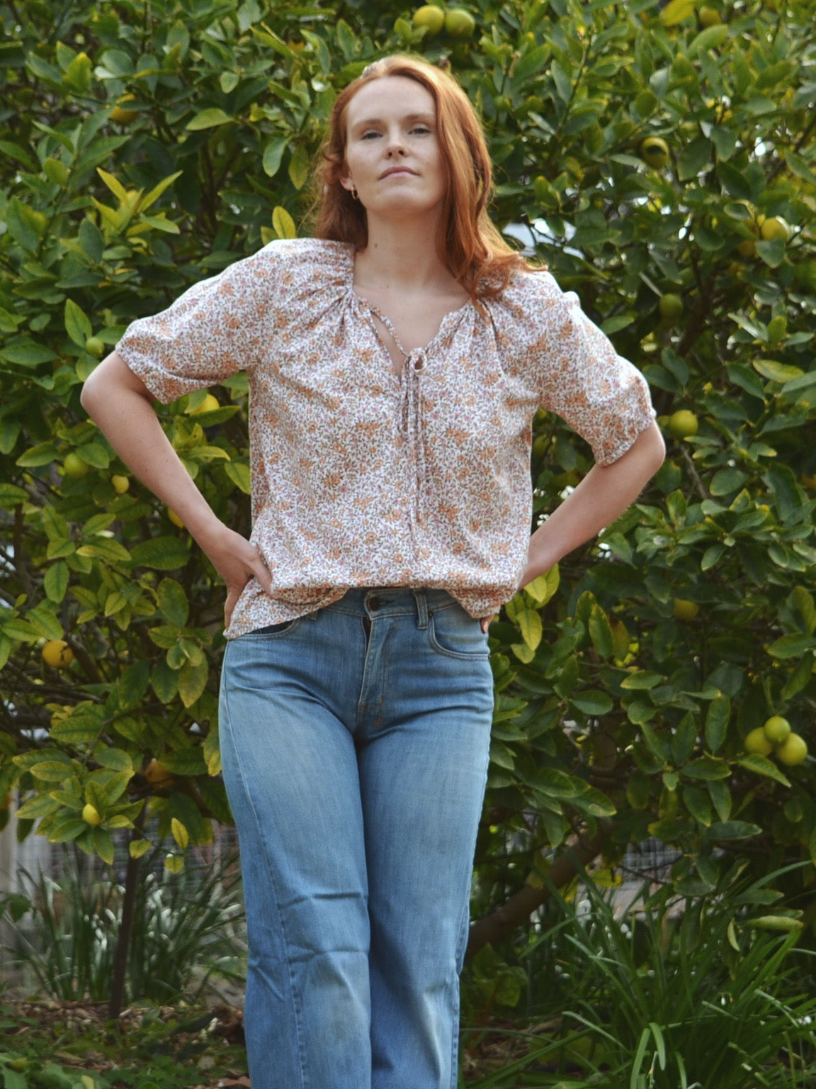 REWORKED - ONE OF A KIND COTTON SMOCK BLOUSE PINK FLORAL SMALL