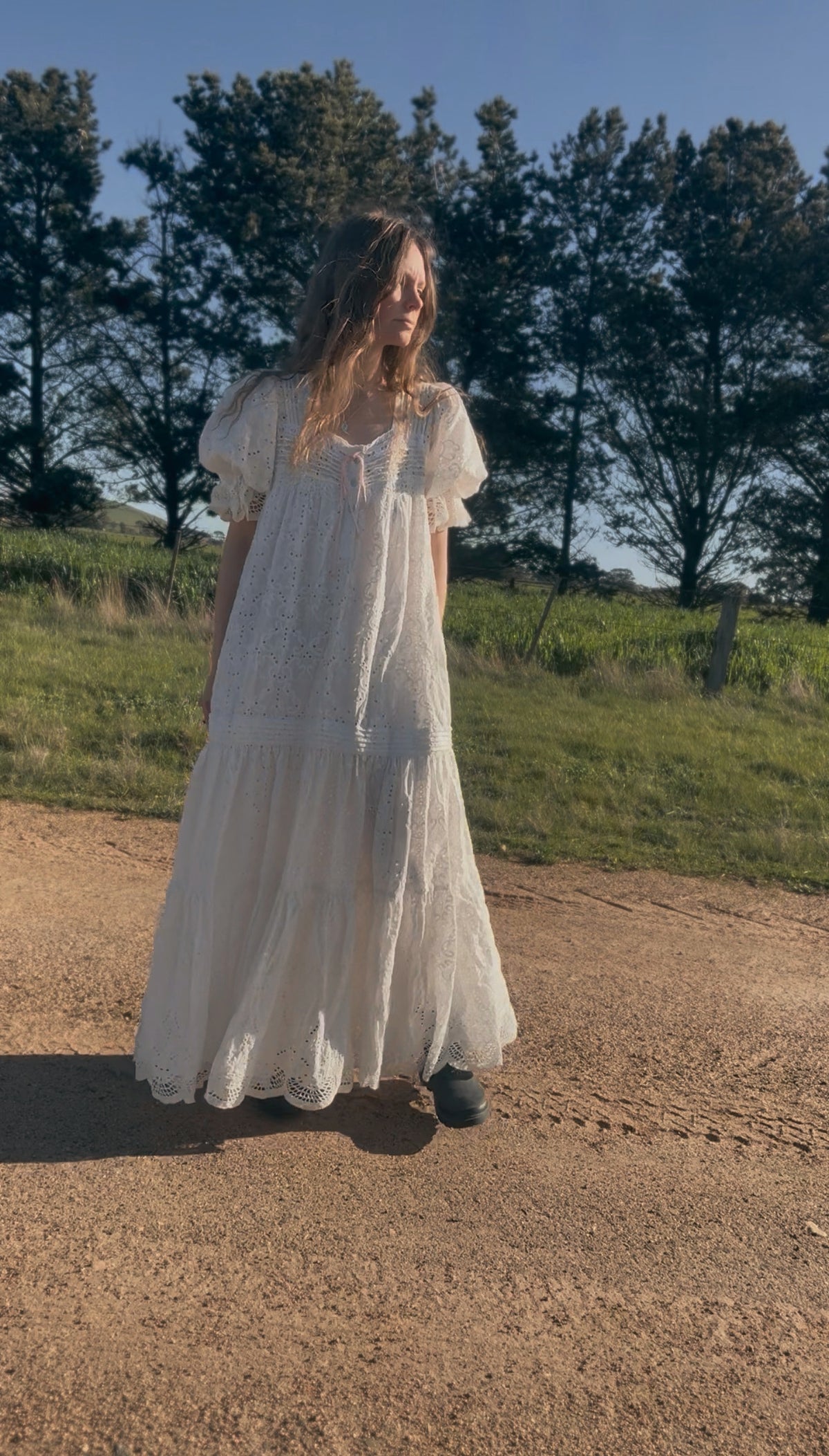 100% RECYCLED COTTON - MORNING SONG DRESS WHITE BRODERIE COTTON
