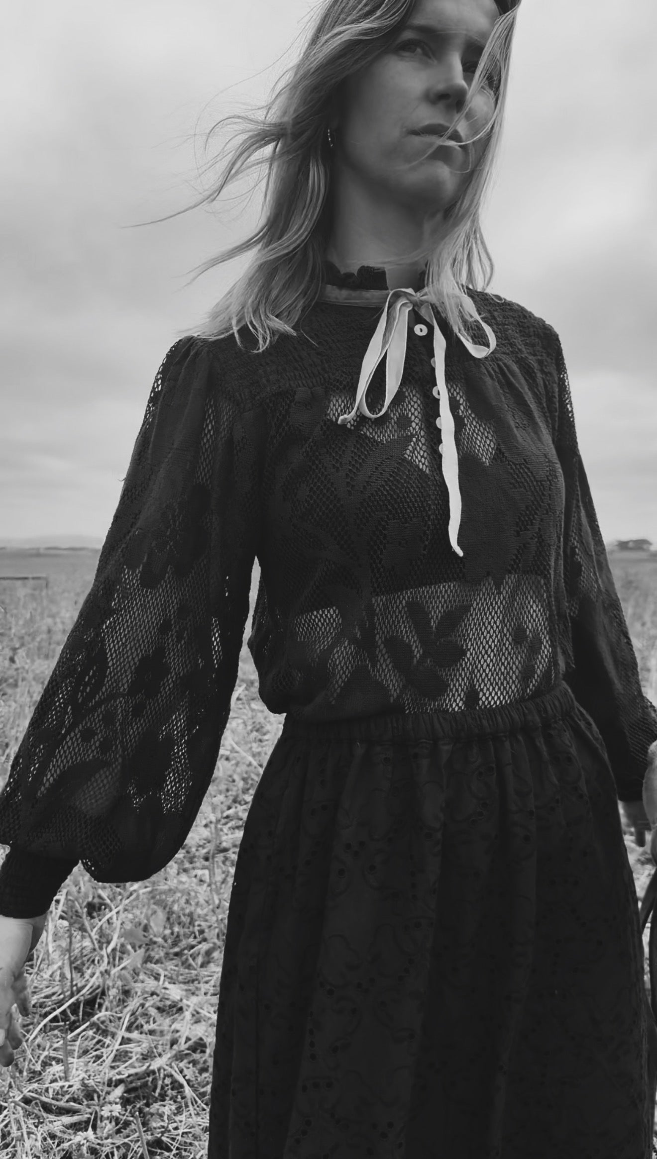 CELESTE CROCHET COTTON BLOUSE BLACK