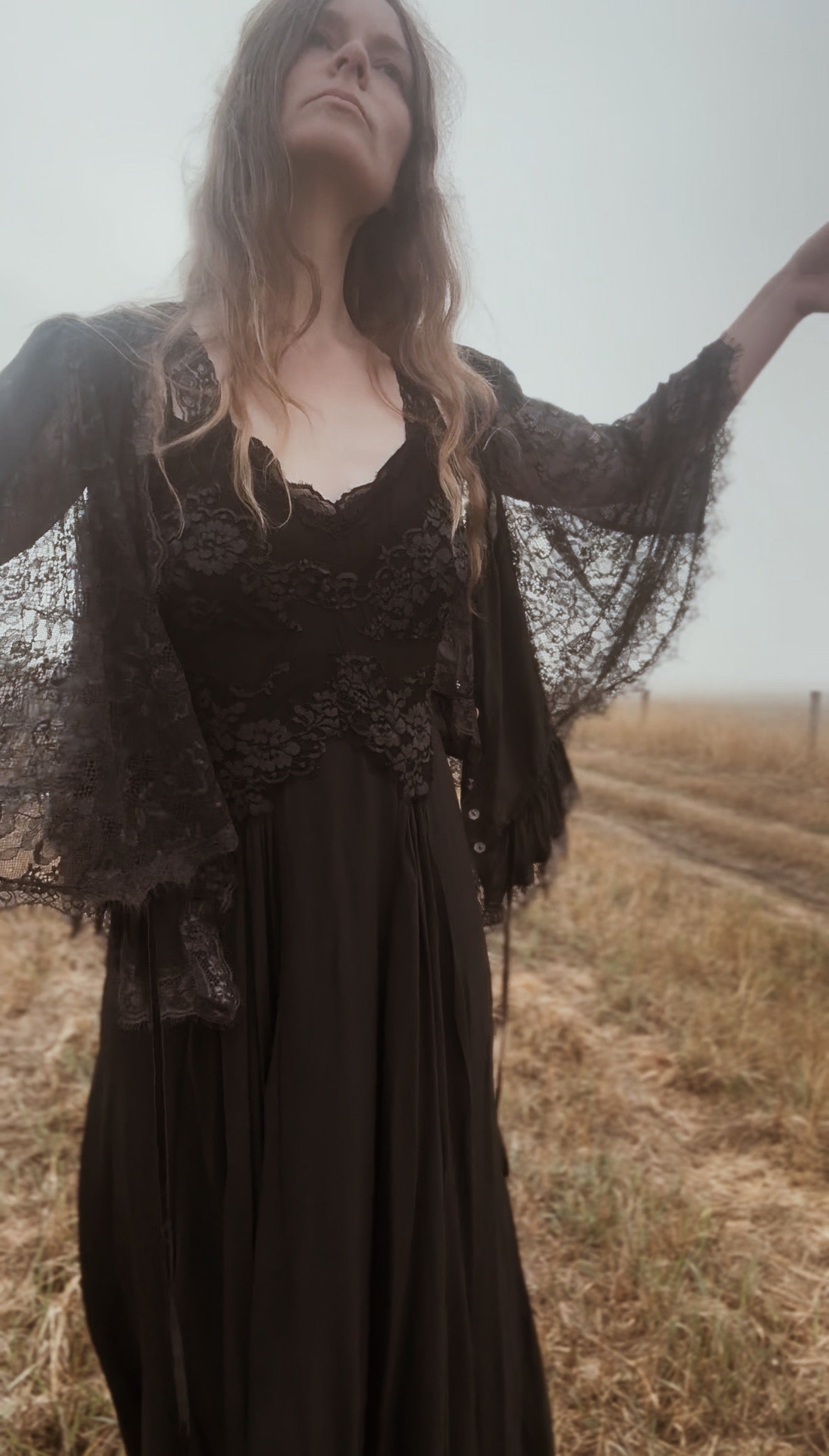 PREORDER AURORA SILK & LACE DRESS - BLACK