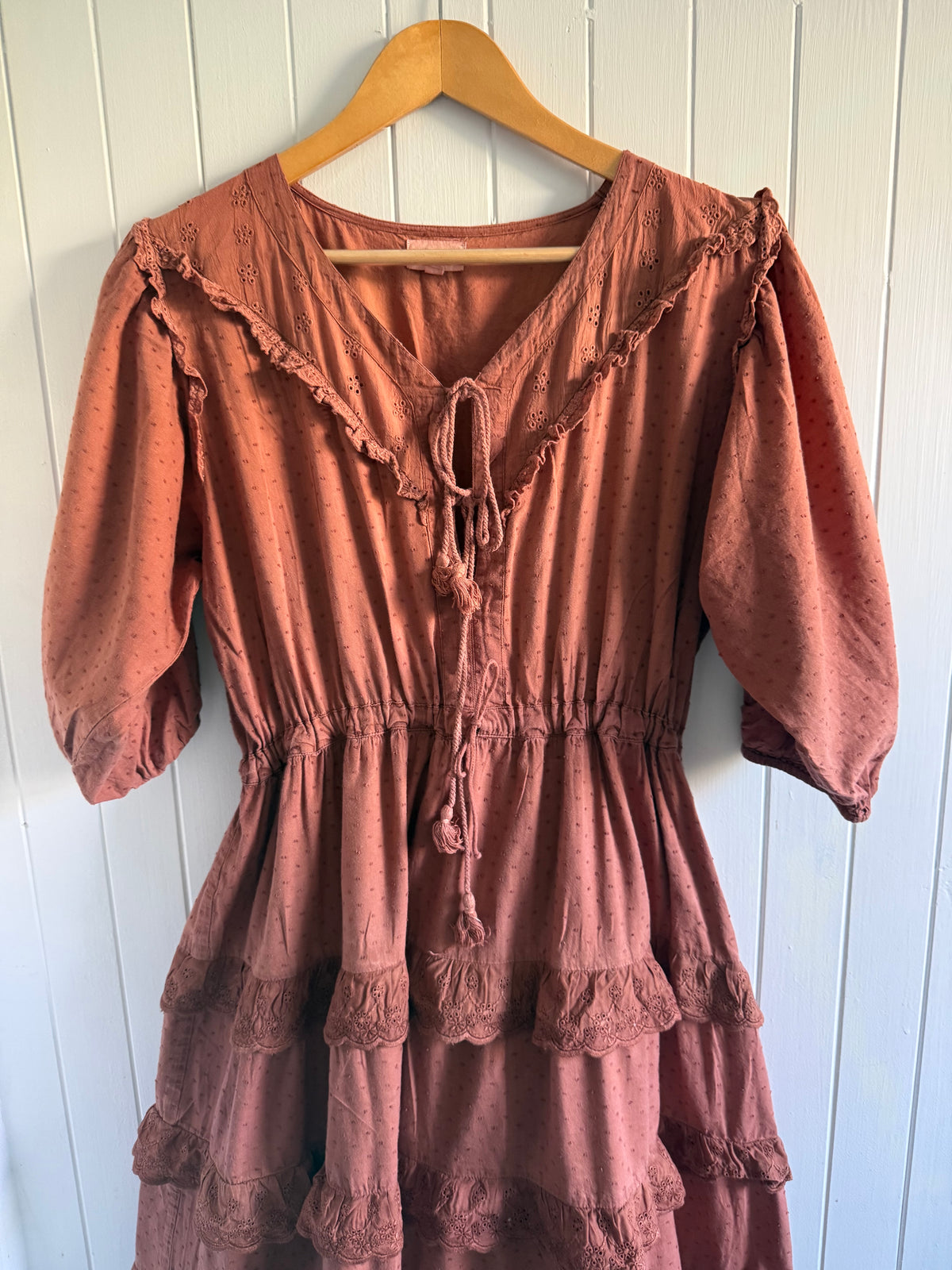 PRELOVED - LITTÉRAIRE RUST COTTON LACE DRESS XL